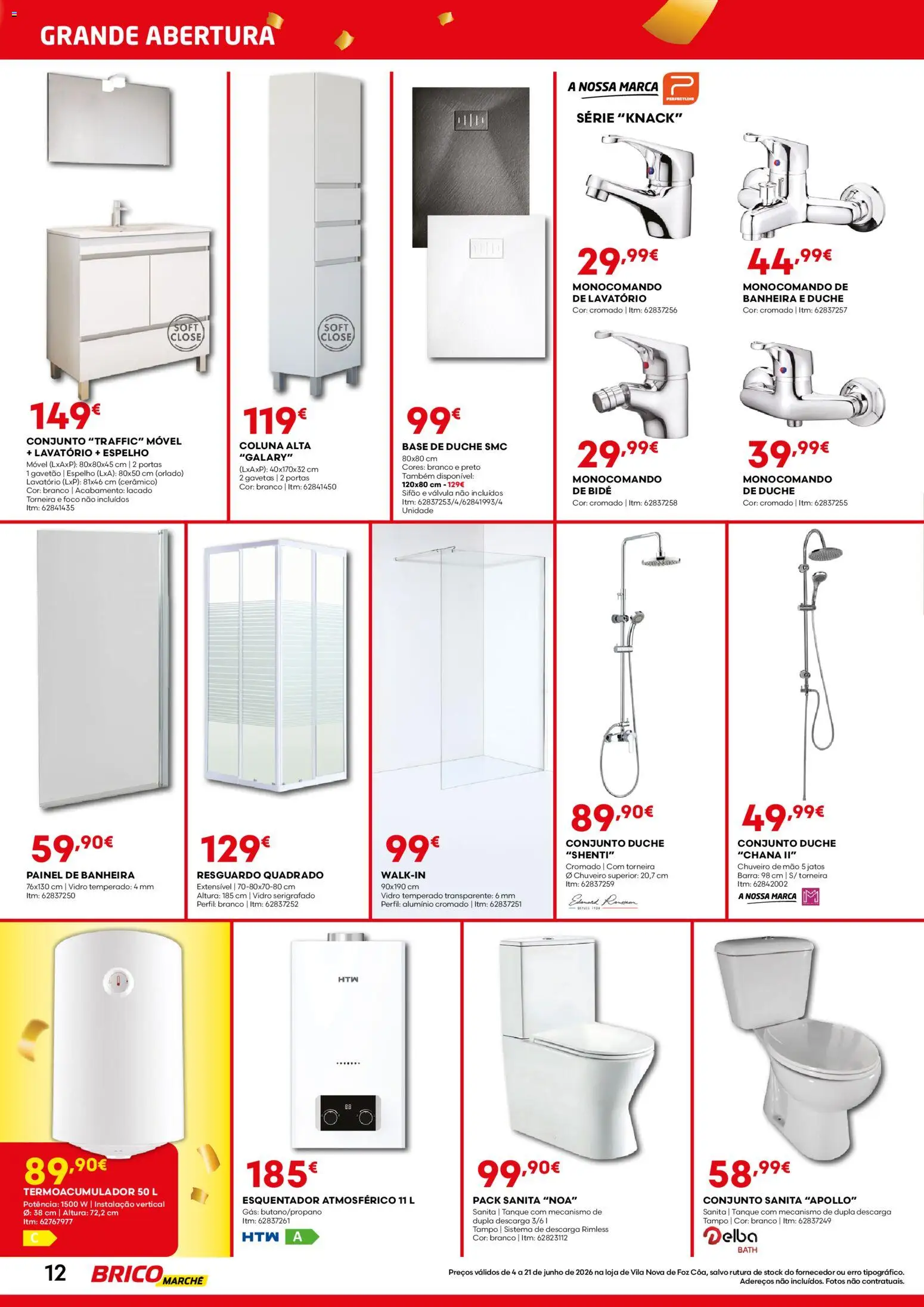 BricoMarché folheto │ válido de 04.06.2026 | Página: 12 | Produtos: Base, Portas, Lavatório, Chuveiro