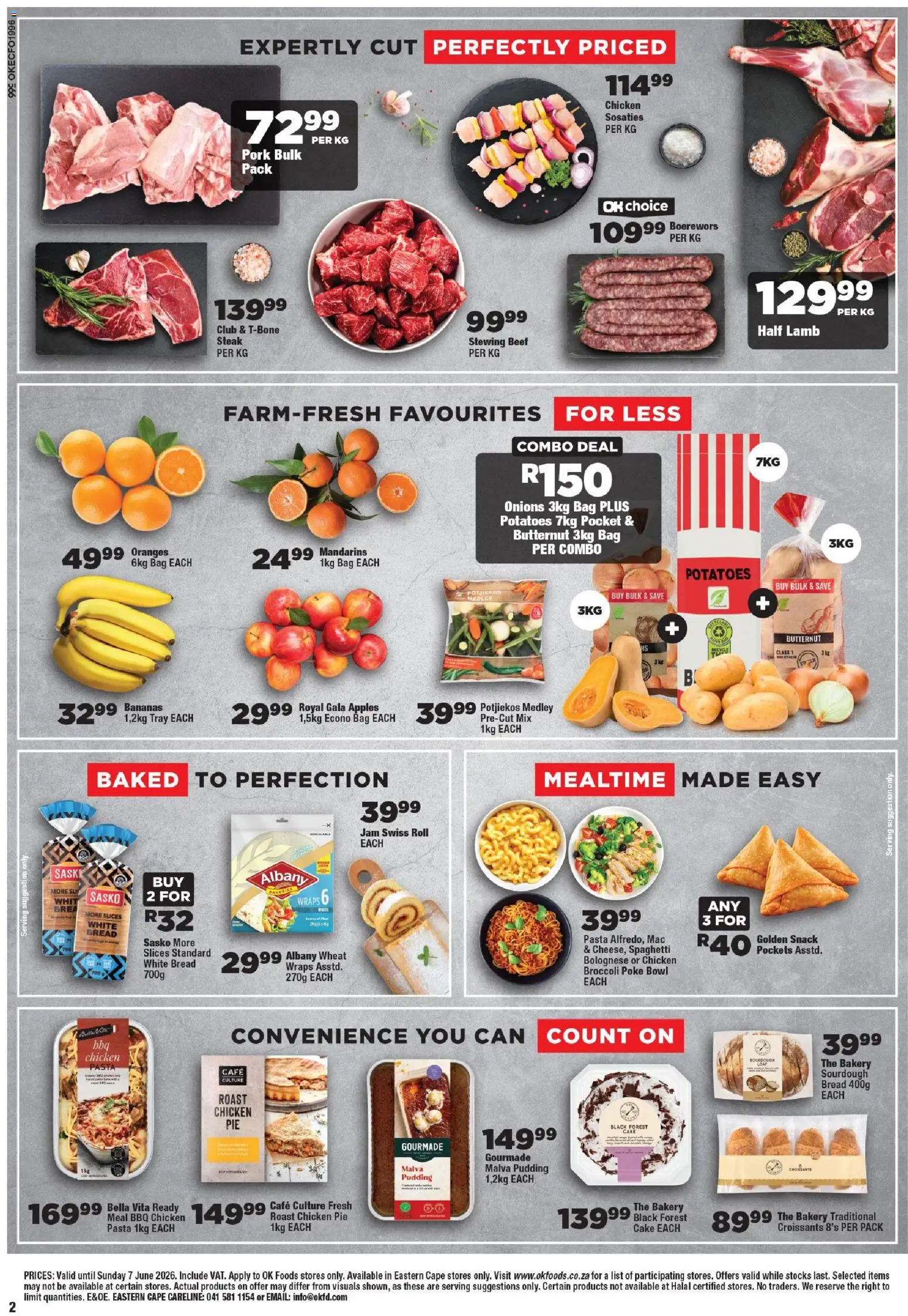 New OK Foods catalogue – valid from 25.05.2026 | Page: 2 | Products: Bakery, Chicken, Pasta, Potatoes