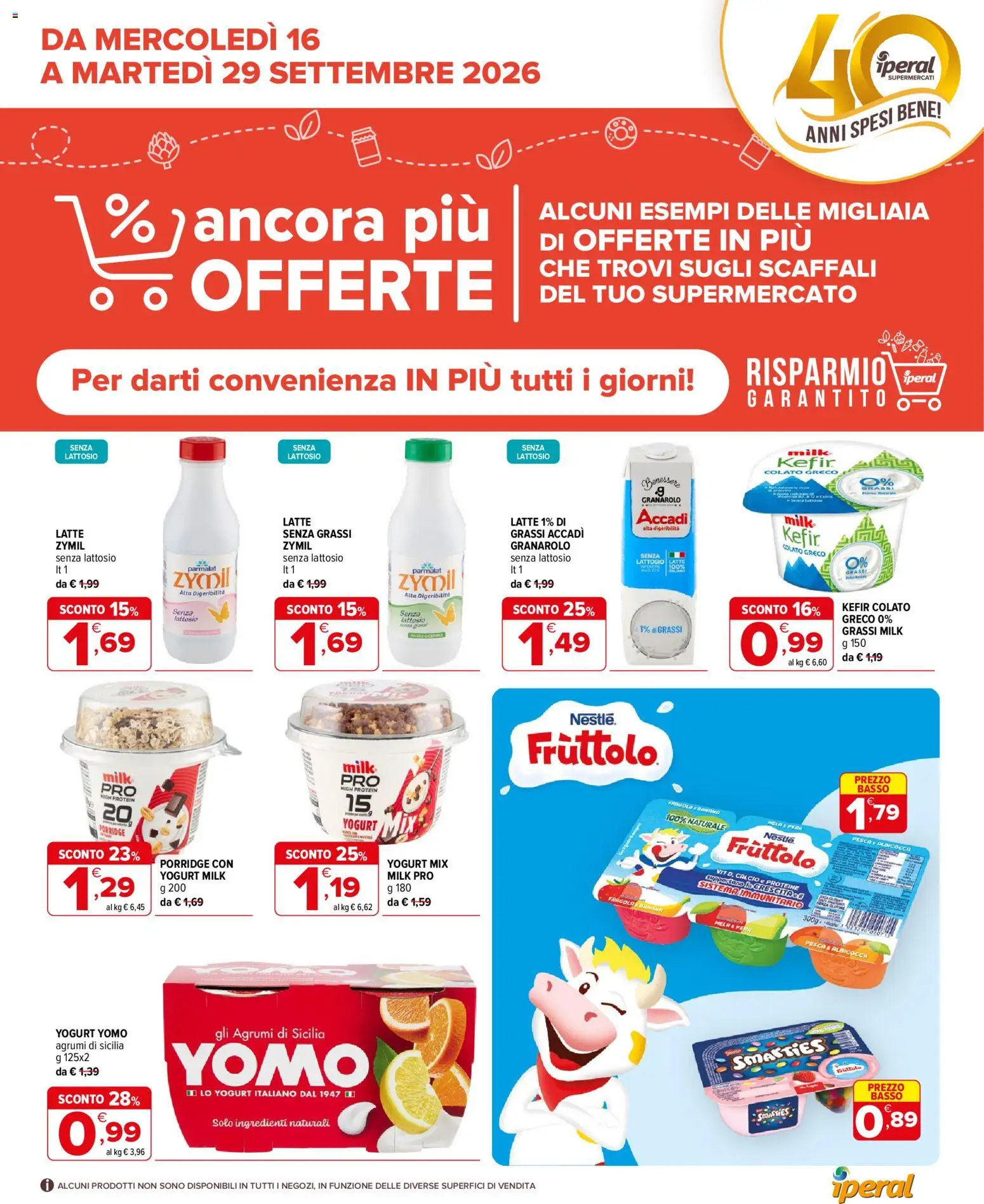 Volantino Iperal del 16/09/2026 | Pagina: 1 | Prodotti: Latte, Pera, Ingredienti, Senza lattosio