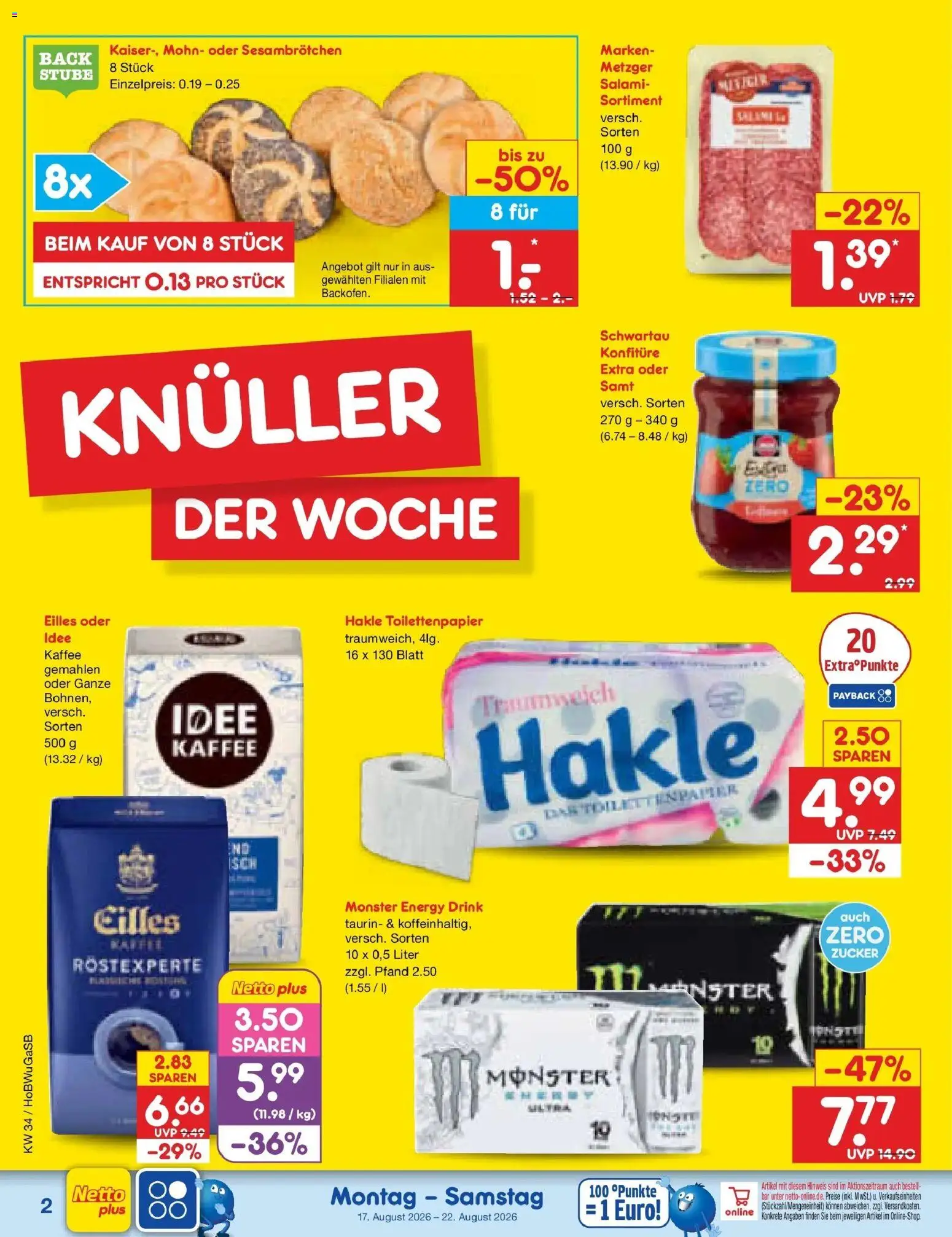 Netto Marken-Discount Prospekt Stemwede-Dielingen – gültig ab 17.08.2026 | Seite: 2 | Produkte: Energy, Monster, Zucker, Salami