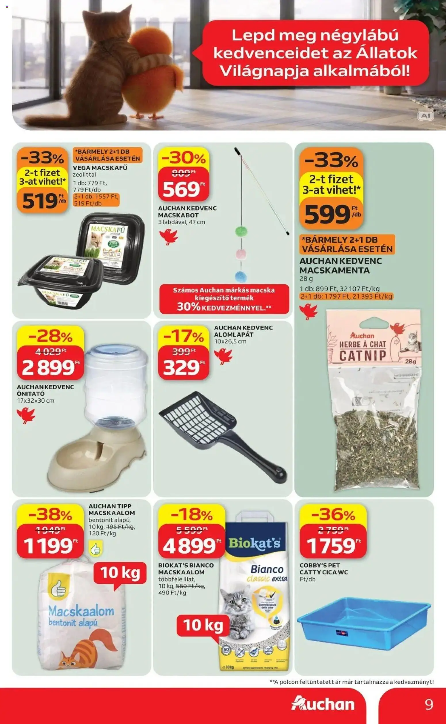 Auchan akciós újság Fót - 2026.10.02. -tól/töl > akció, lapozható szórólap 🛍️ | Oldal: 9 | Termékek: Macskaalom, WC