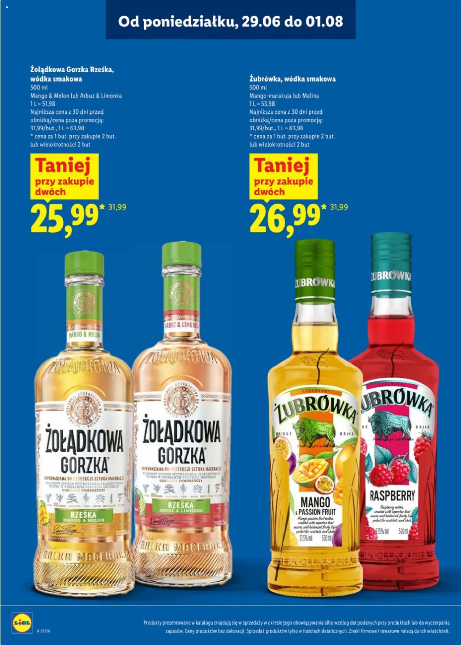 Lidl Katalog alkoholi mocnych od 29.06.2026 | Strona: 23 | Produkty: Limonka, Malina, Żubrówka, Wódka