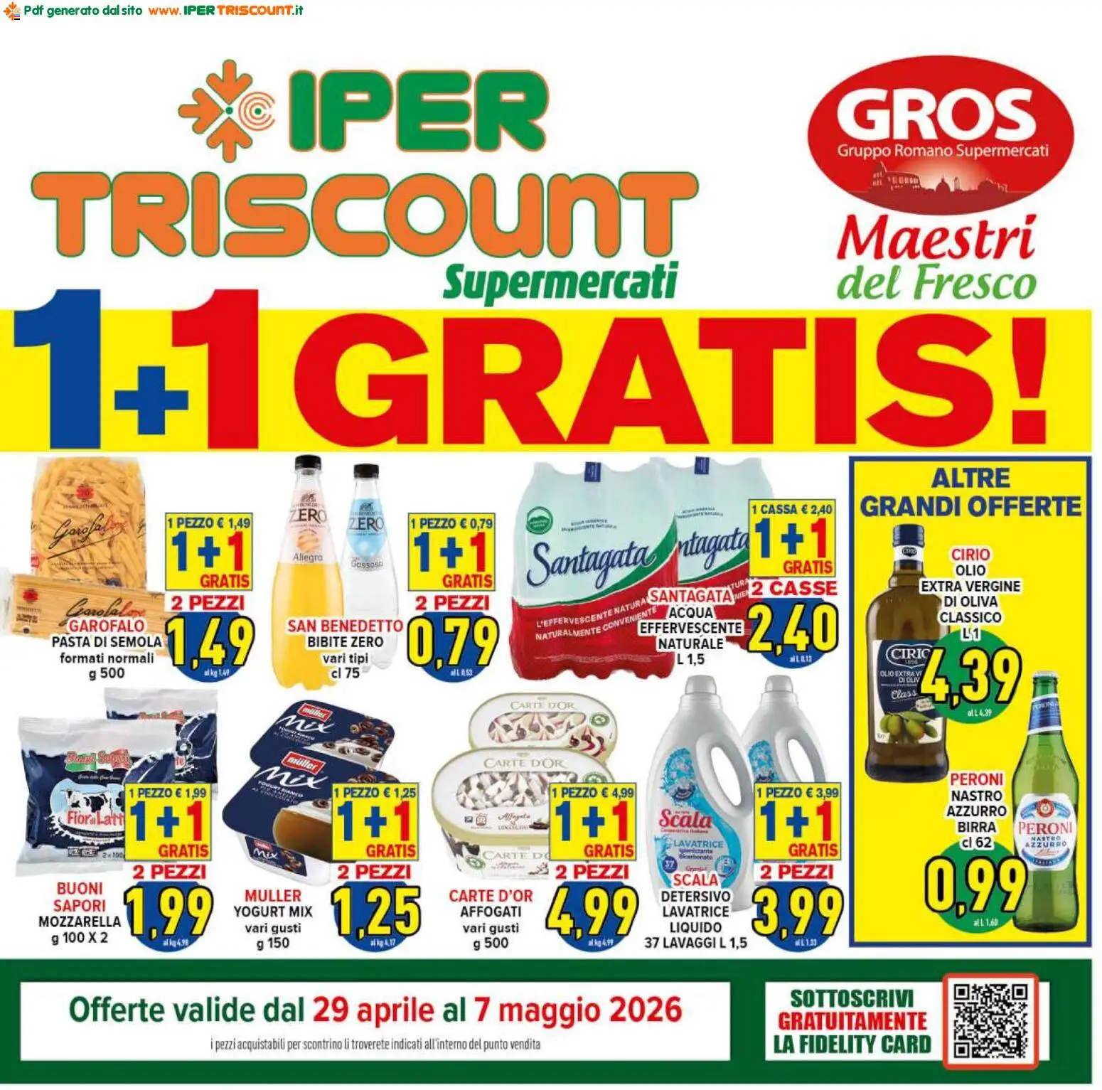 Volantino Ipertriscount del 29.04.2026 | Pagina: 1 | Prodotti: Acqua, Mozzarella, Pasta, Lavatrice