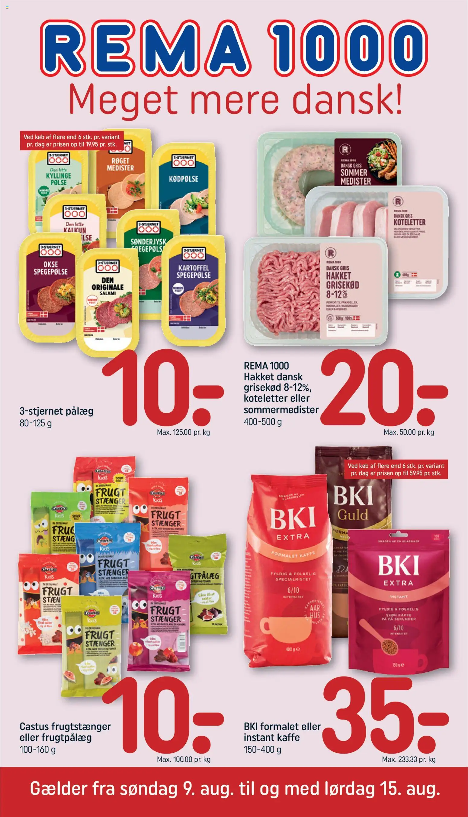Rema 1000 tilbudsavis – gyldig fra 09/08/2026 | Side: 1 | Produkter: Kaffe, Koteletter, Kalkun, Pålæg