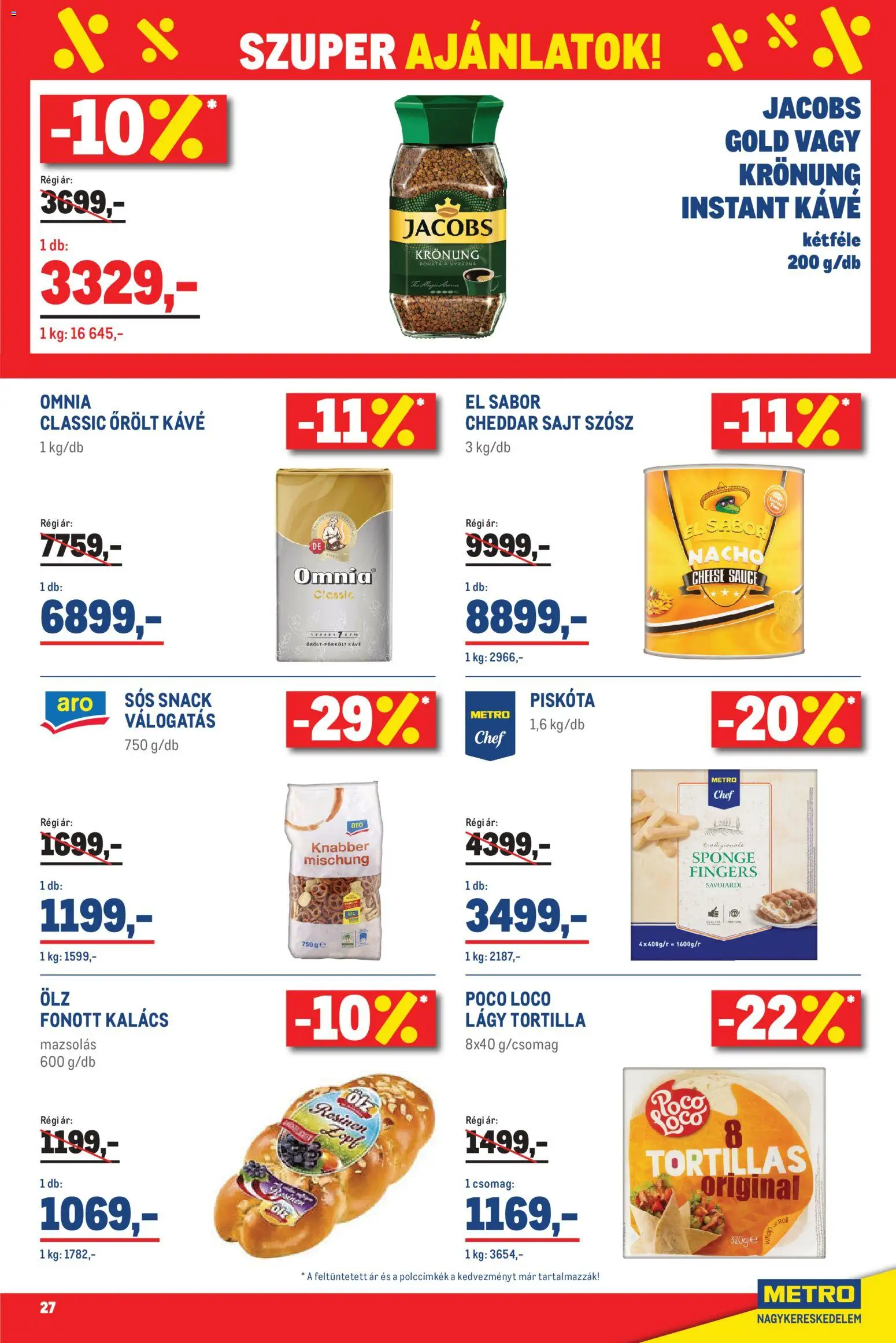 Metro akciós ujság - amely érvényes a következő dátumtól: 01.06.2026 | Oldal: 27 | Termékek: Piskóta, Tortilla, Kávé, Instant kávé