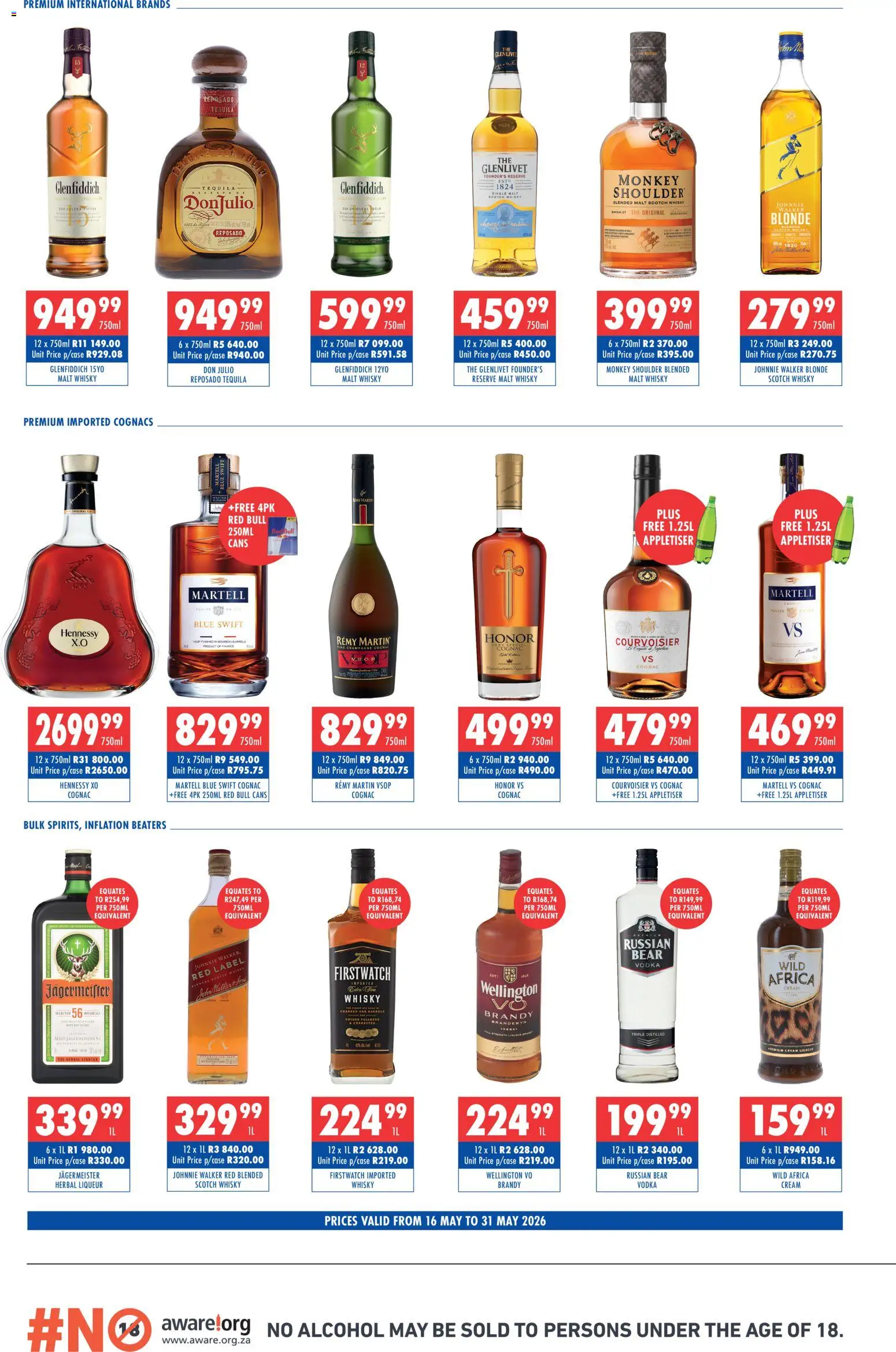 New Ultra Liquors catalogue – valid from 16.05.2026 | Page: 2 | Products: Brandy, Cream, Vodka, Ensalada de quino