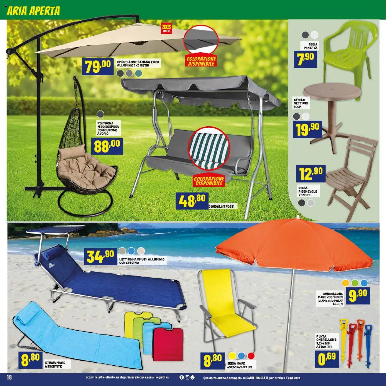 Volantino RisparmioCasa del 27/06/2026 | Pagina: 18 | Prodotti: Lettino, Alluminio, Cuscino, Poltrona