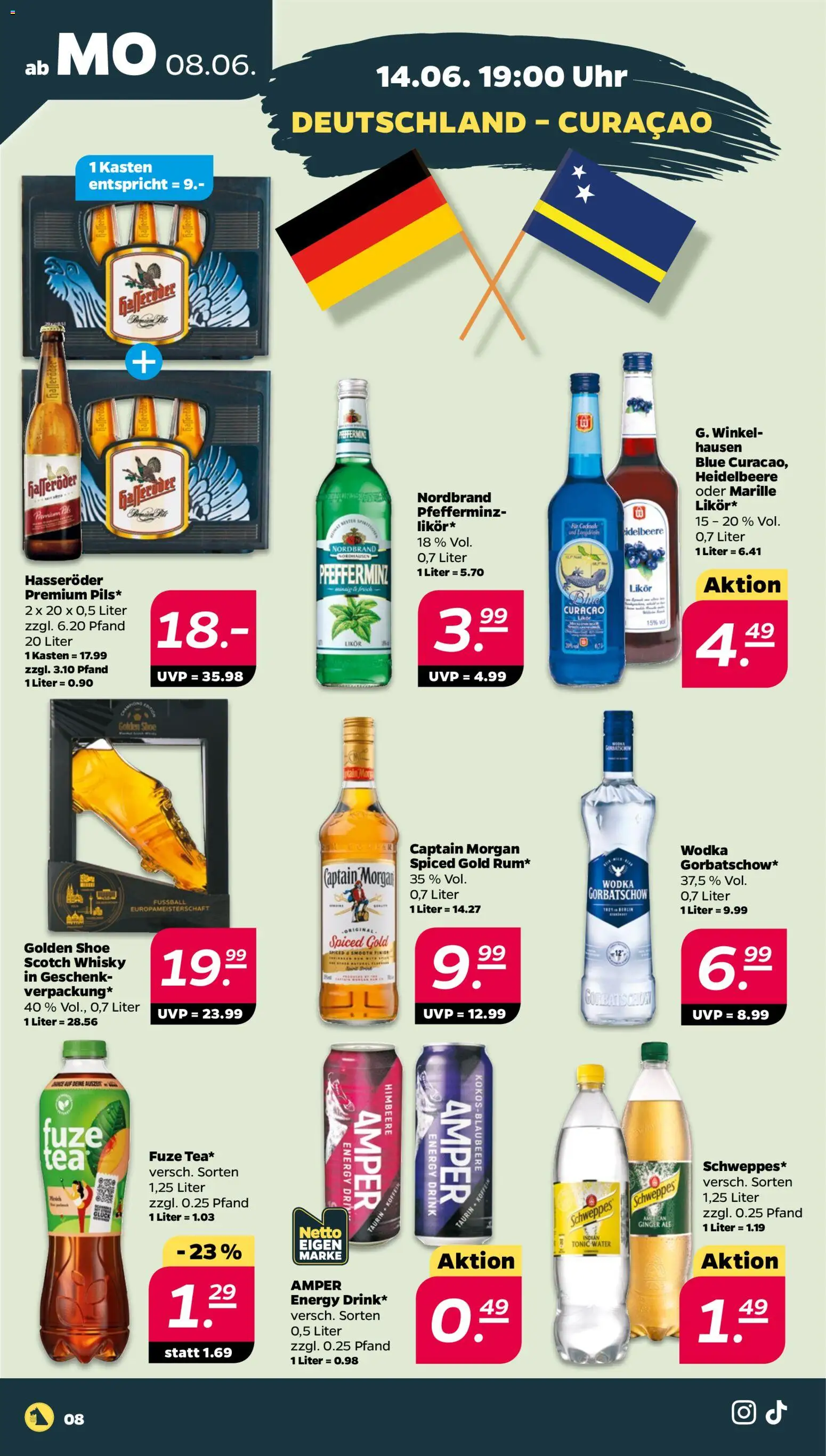 Netto Prospekt – gültig ab 08.06.2026 | Seite: 8 | Produkte: Energy, Likör, Hasseröder, Uhr