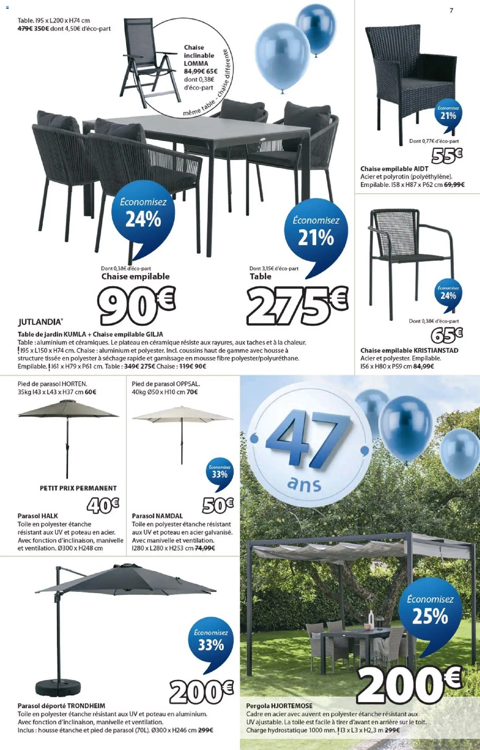 {H1} | Page: 7 | Produits: Plateau, Mousse, Table de jardin, Parasol déporté
