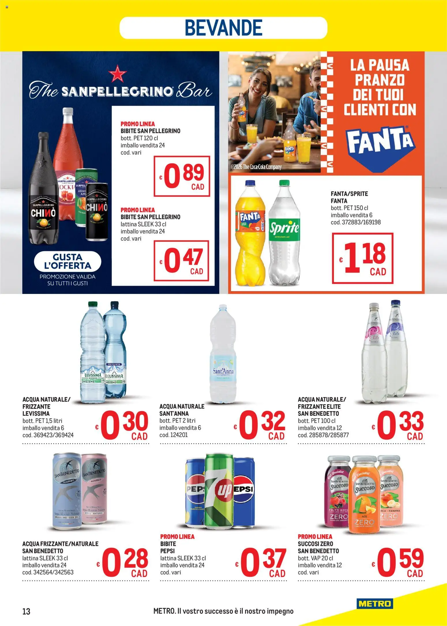 Volantino Metro del 08/10/2026 | Pagina: 13 | Prodotti: Bevande, Acqua naturale, Bibite, Sprite