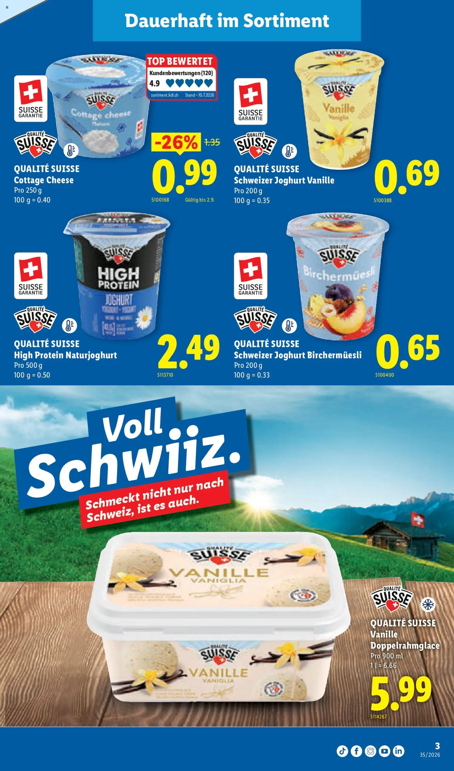Lidl aktionen Qualité Suisse – gültig ab 27.08.2026 | Seite: 3 | Produkte: Vanille, Joghurt, Top
