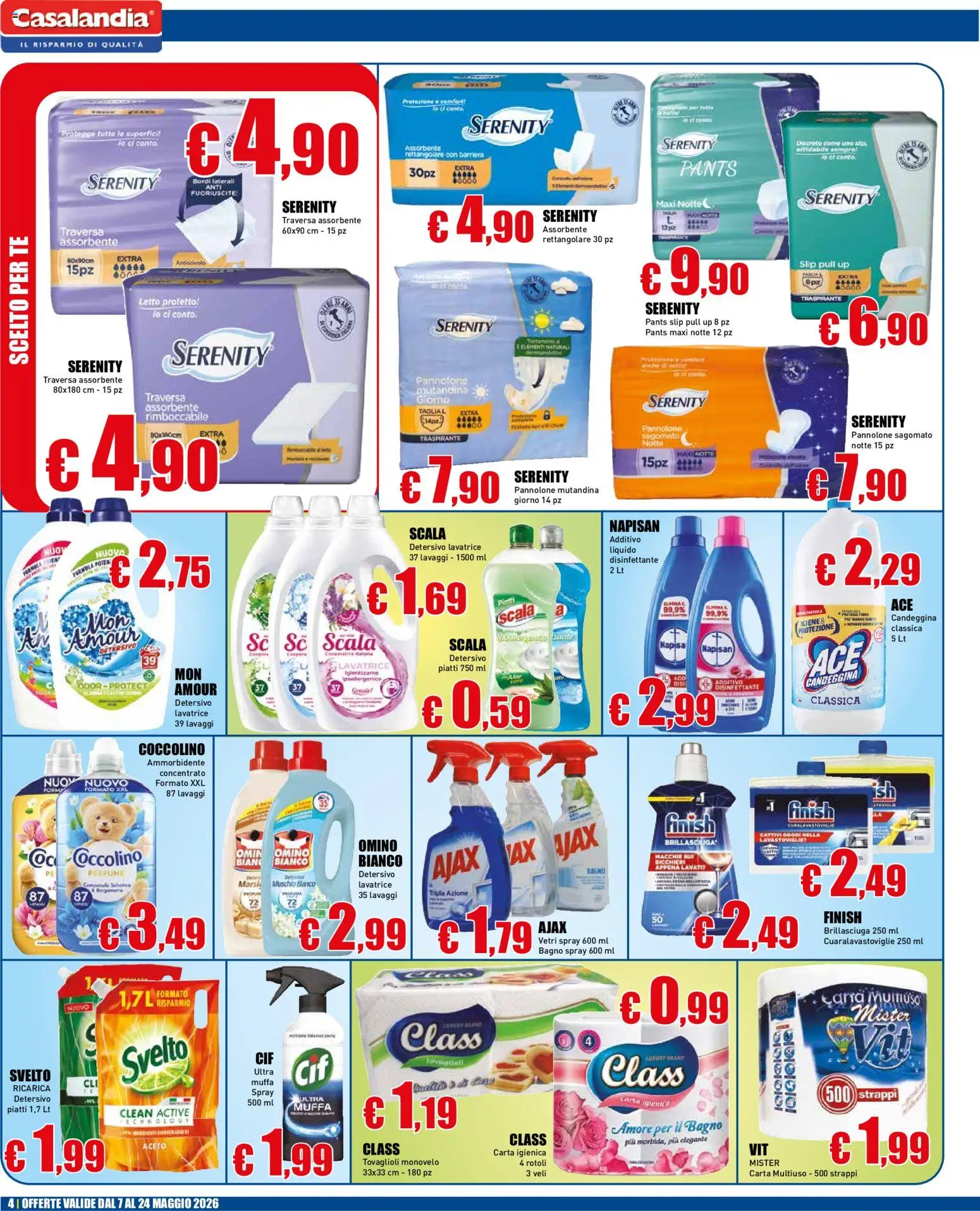 Volantino Casalandia del 07.05.2026 | Pagina: 4 | Prodotti: Candeggina, Slip, Letto, Bagno