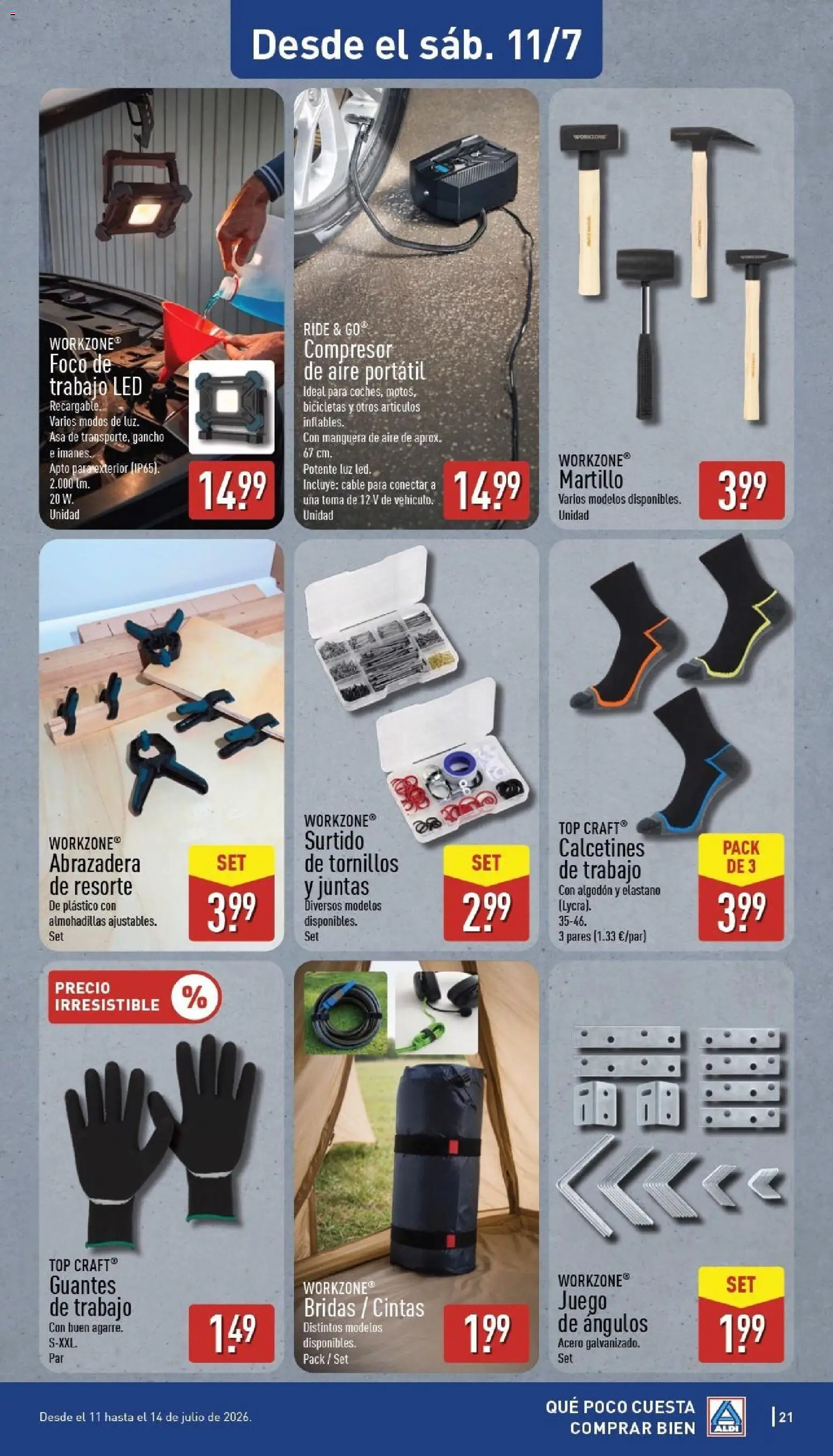 Aldi folleto Península │ válido desde el 06/07/2026 | Página: 21 | Productos: Compresor de aire, Manguera, Guantes, Cable