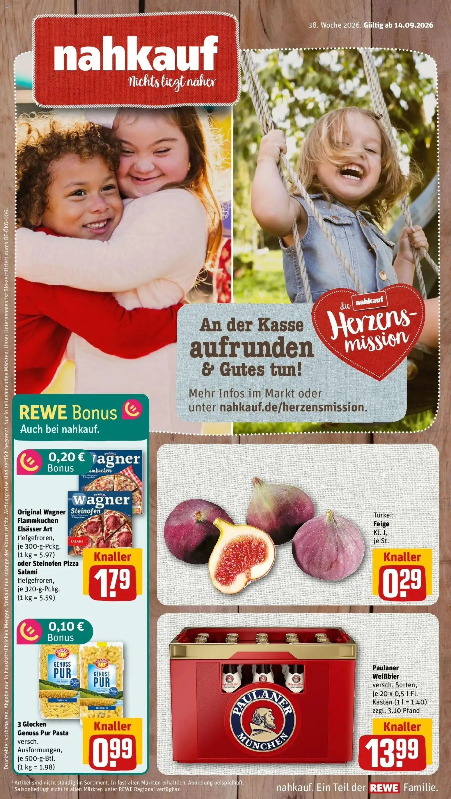 REWE Prospekt ab 14.09.2026 zum Blättern » Angebote | Seite: 1 | Produkte: Weißbier, Salami, Pizza, Paulaner