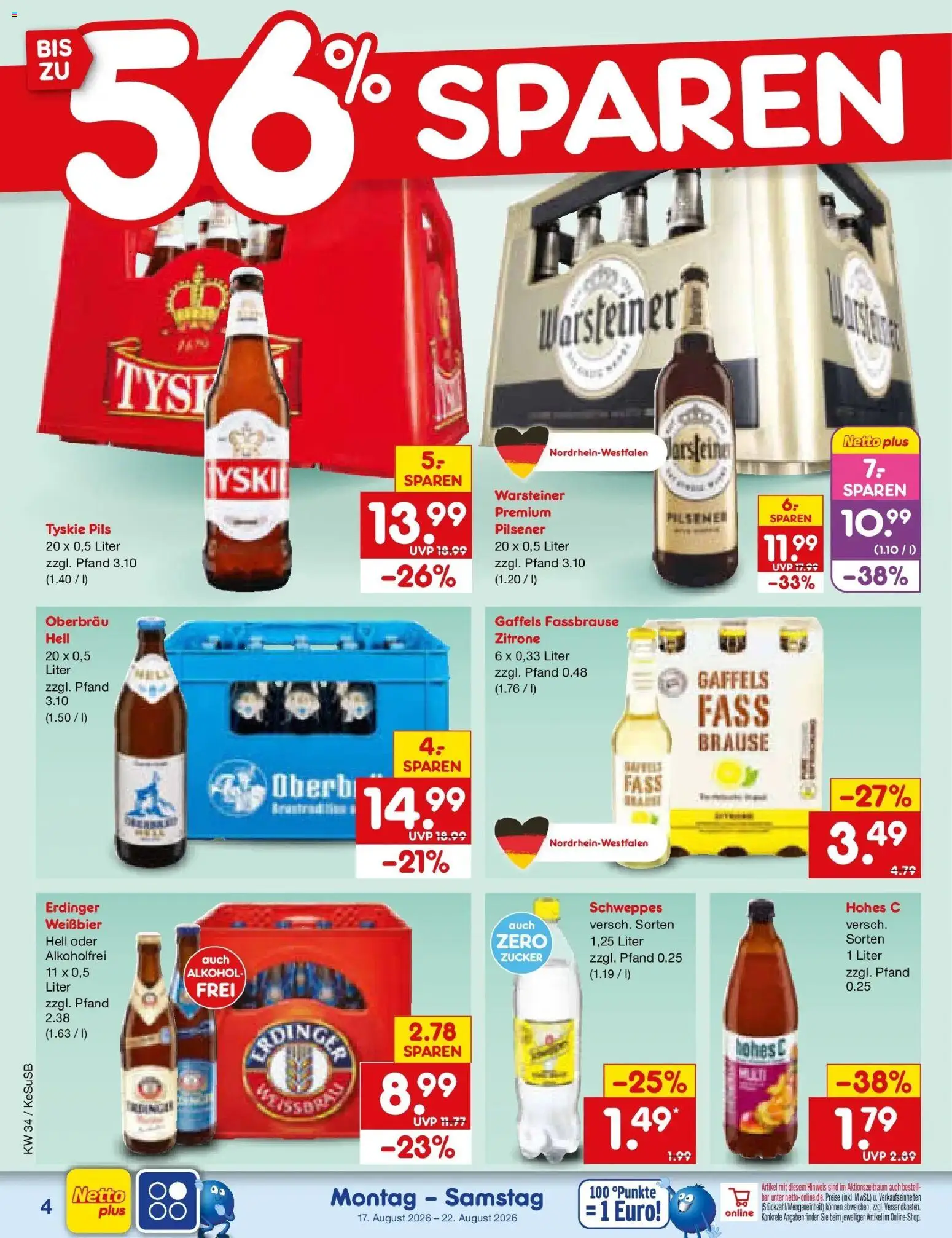 Netto Marken-Discount Prospekt Kruft – gültig ab 17.08.2026 | Seite: 6 | Produkte: Weißbier, Alkohol, Hohes c, Fassbrause