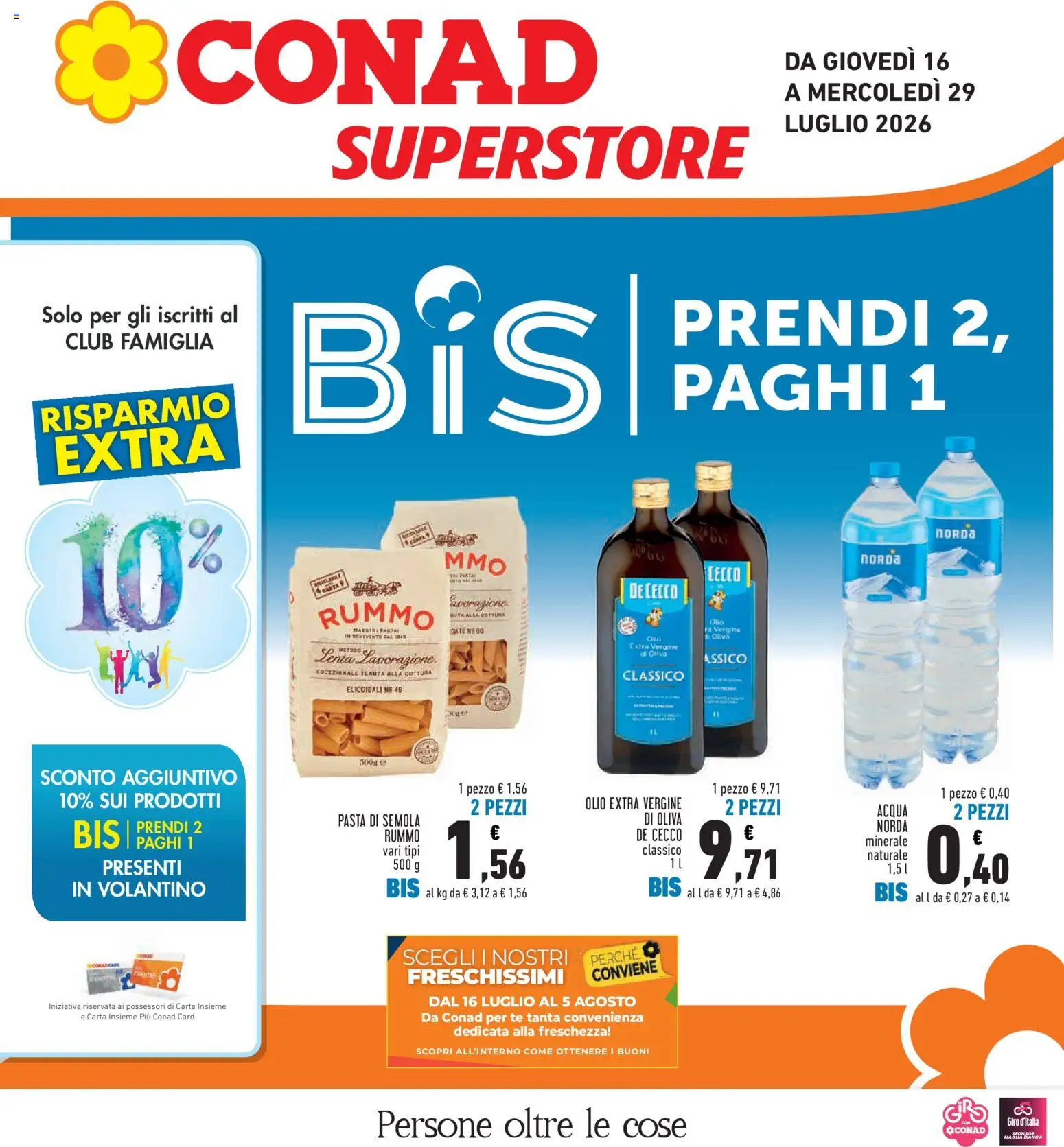 Volantino Conad del 16/07/2026 | Pagina: 1 | Prodotti: Tè, Acqua, Olio, Olive