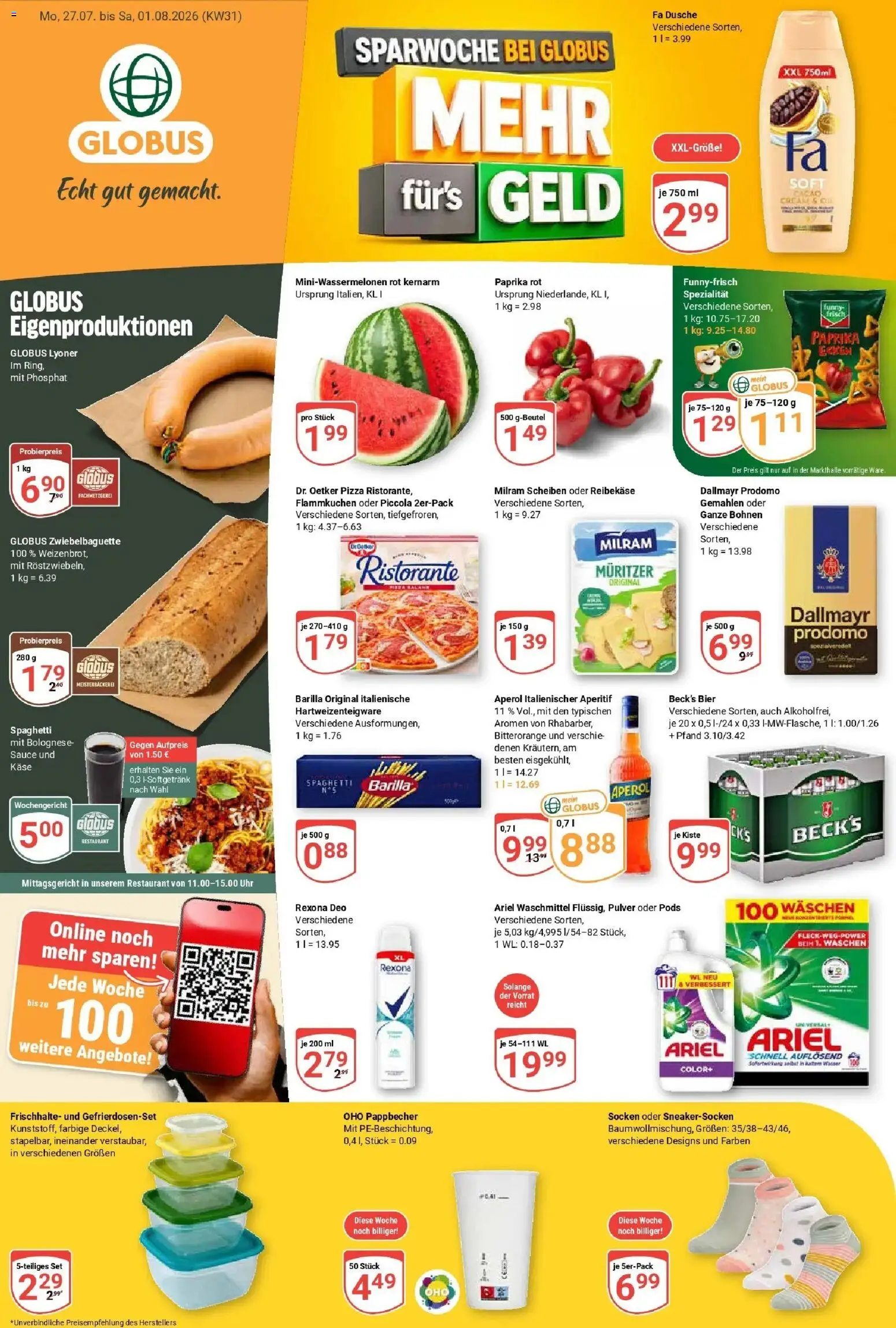 Globus Prospekt Neunkirchen – gültig ab 27.07.2026 | Seite: 3 | Produkte: Barilla, Waschmittel, Socken, Pizza
