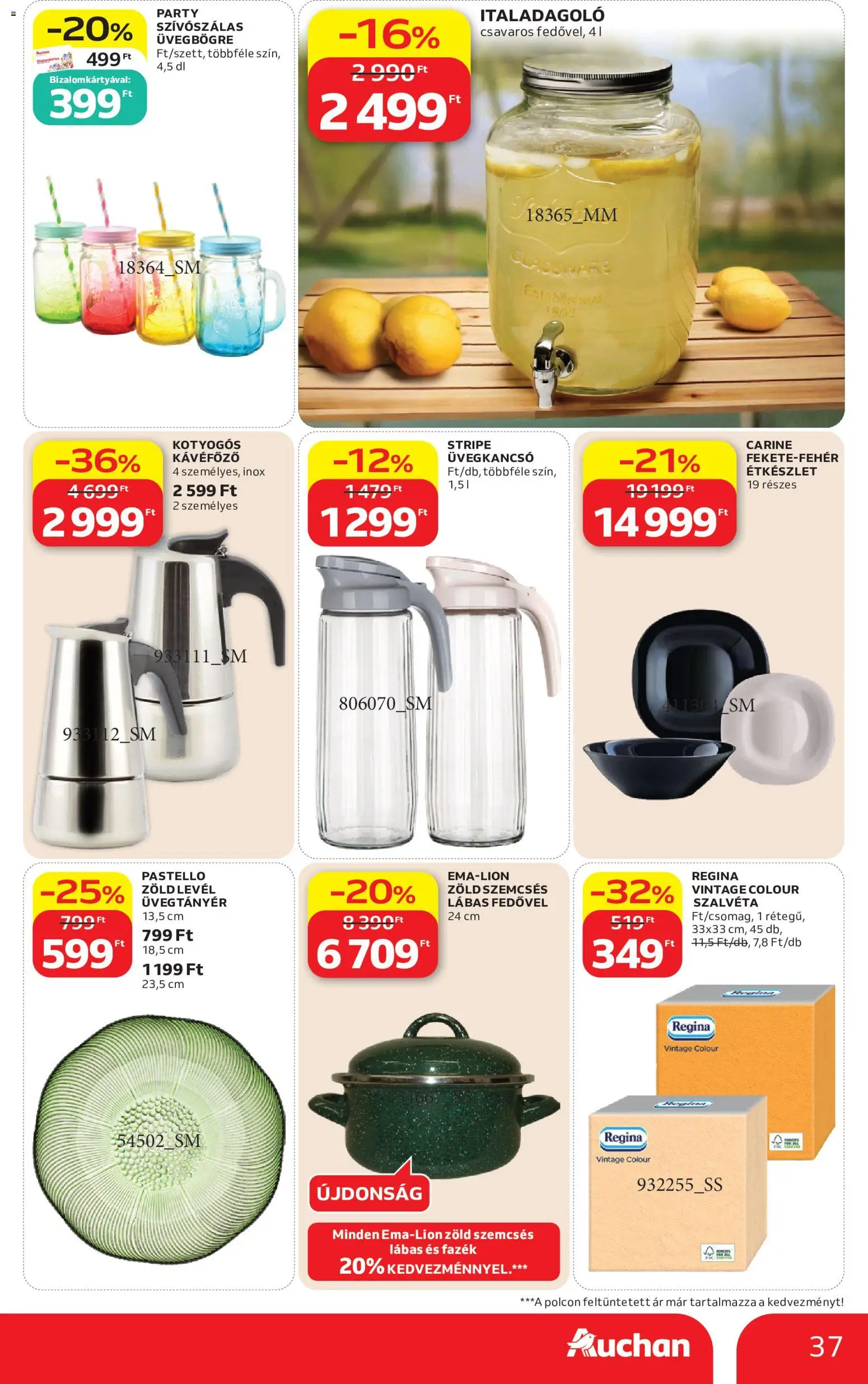 Auchan akciós ujság - amely érvényes a következő dátumtól: 2026.07.09. | Oldal: 37 | Termékek: Kávéfőző, Étkészlet