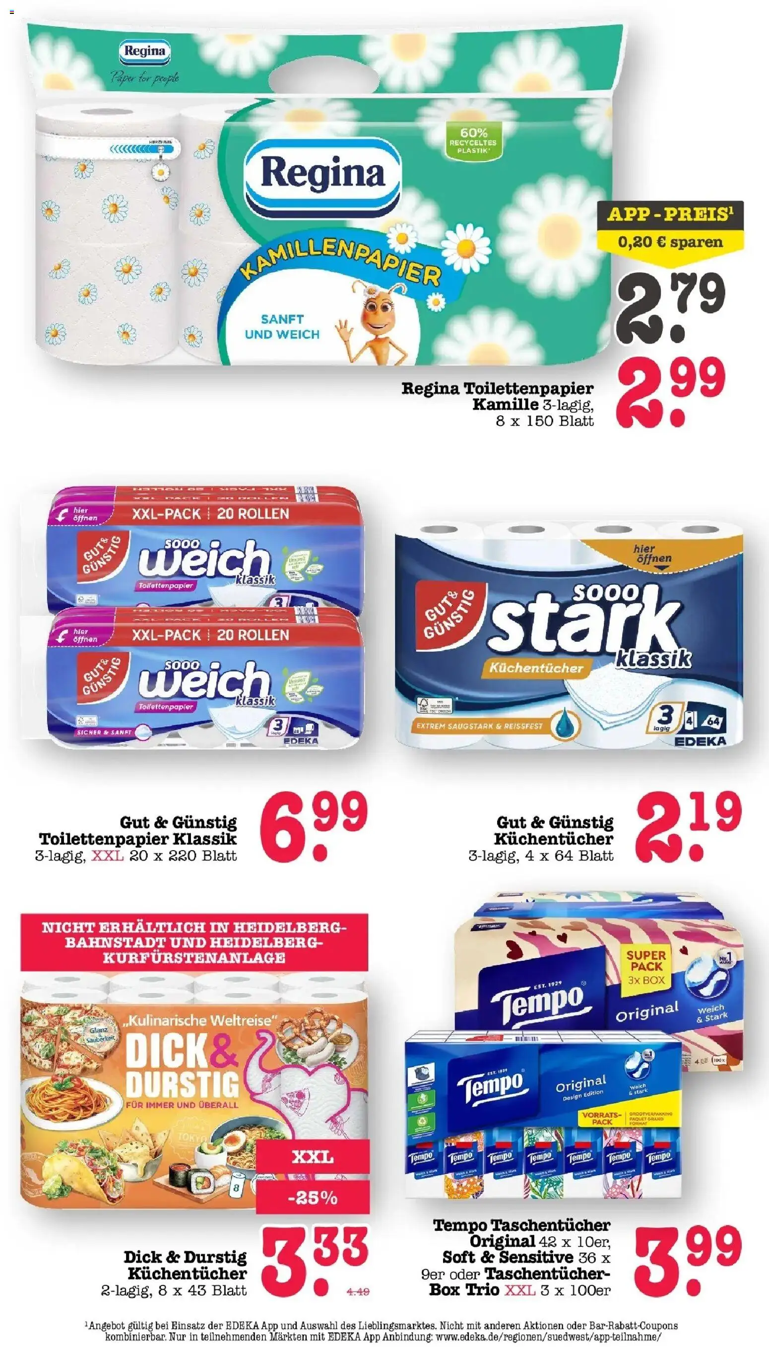 Edeka Prospekt Heidelberg (ab 19.10.2026) » Angebote Online | Seite: 63 | Produkte: Taschentücher, Box, Tempo, Toilettenpapier