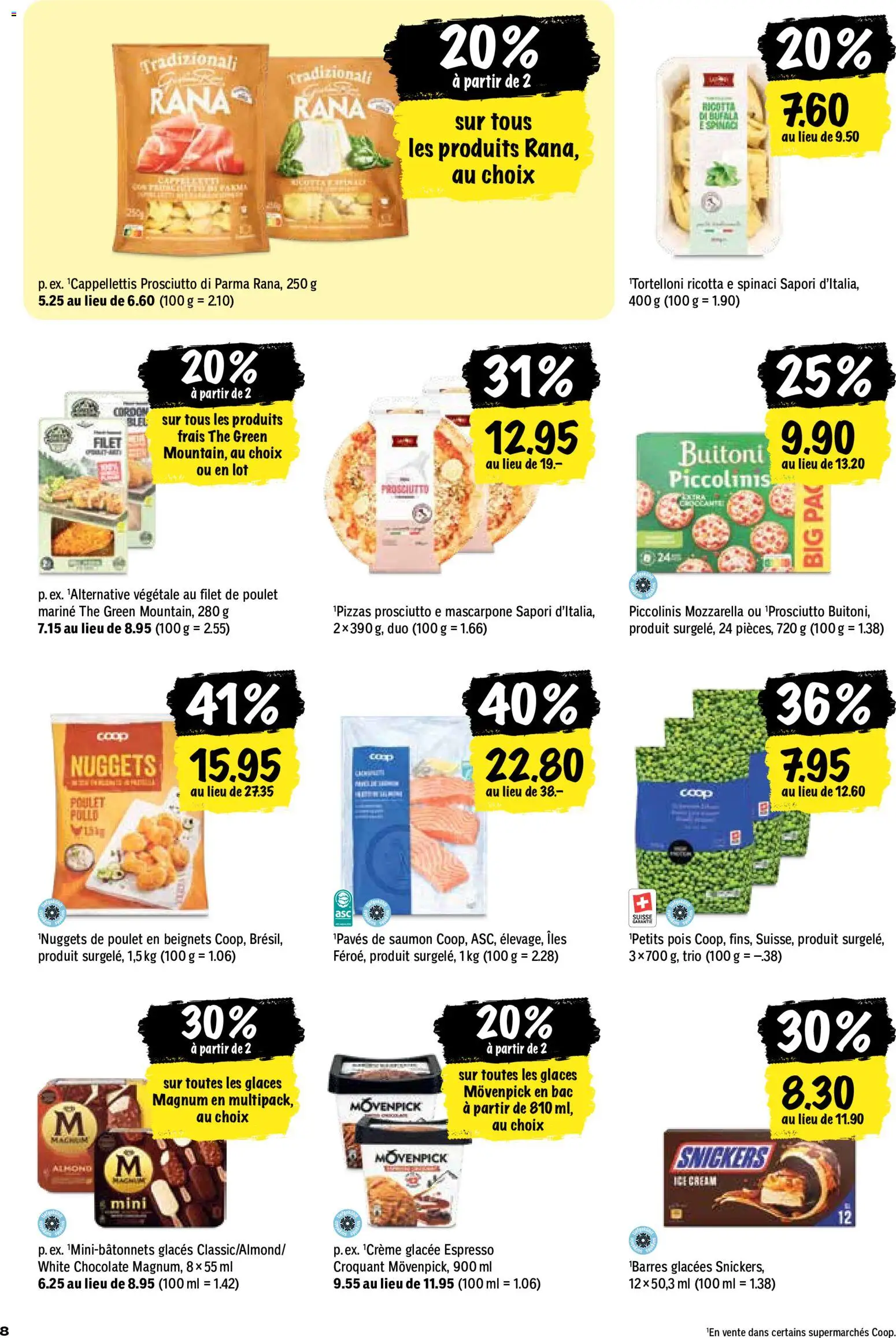 Coop aktionen FR – gültig ab 20.08.2026 | Seite: 8 | Produkte: Magnum, Mascarpone, Pizza, Ricotta