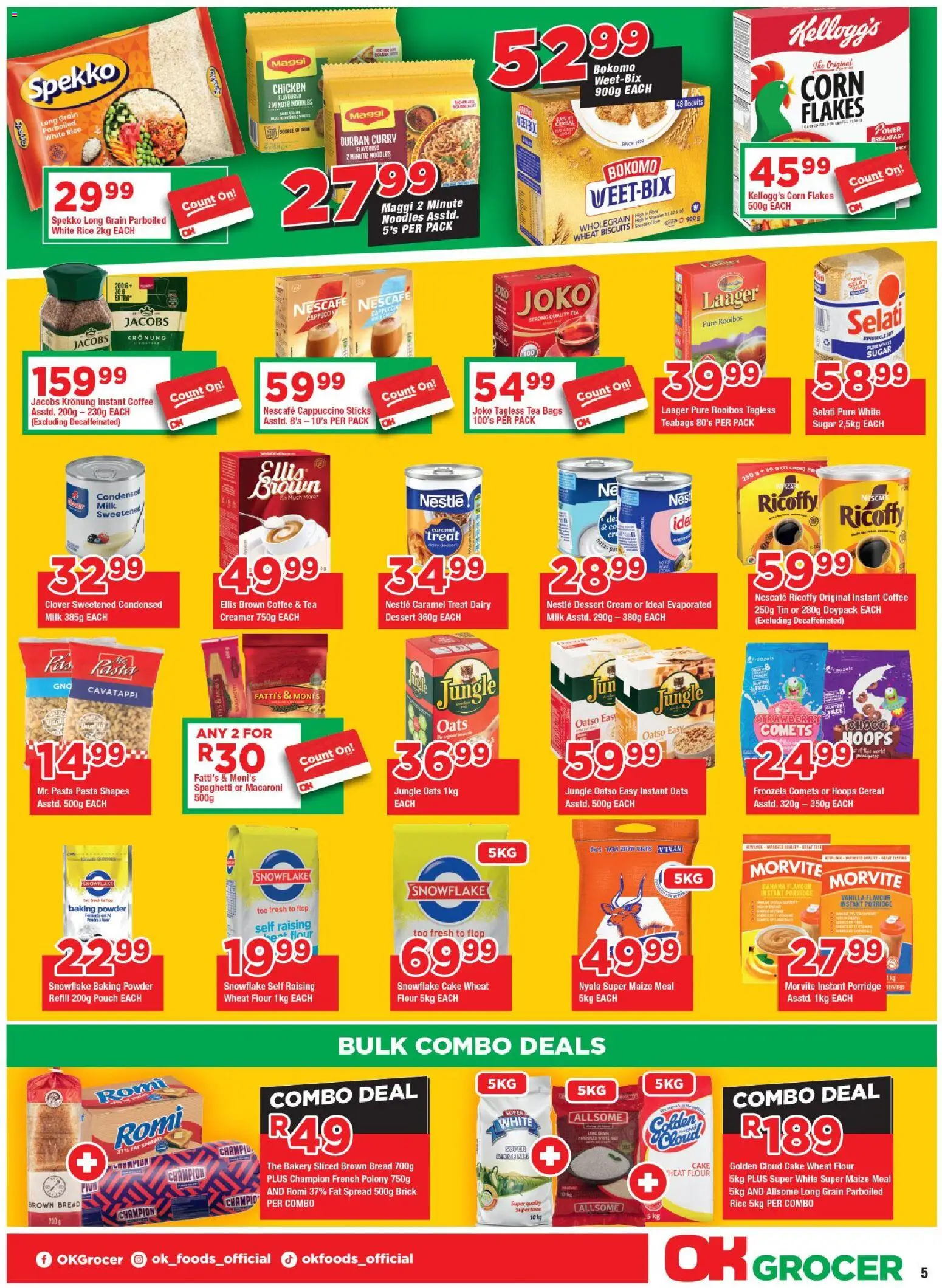 New OK Foods catalogue – valid from 25.05.2026 | Page: 5 | Products: Condensed milk, Coffee, Rice, Sugar
