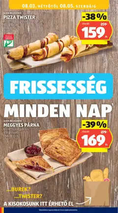 PIZZA TWISTER, frissen sütött pékáru, 100 g/darab, 1590 Ft/kg - amely érvényes a következő dátumtól: 2026.07.30. | Oldal: 32 | Termékek: Párna, Pizza