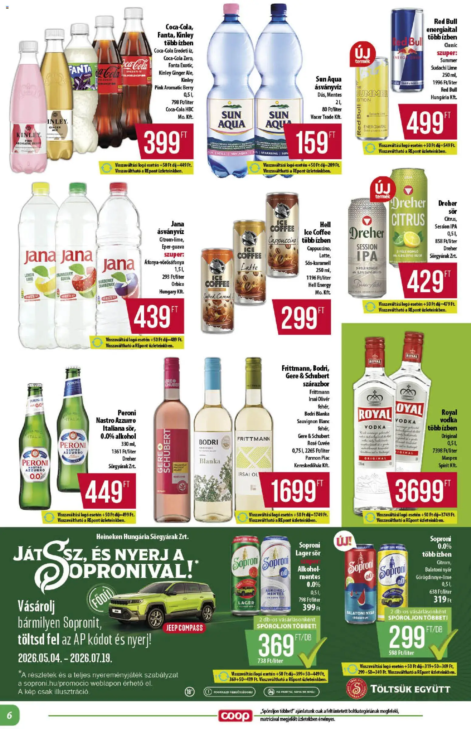 COOP akciós ujság - amely érvényes a következő dátumtól: 18.06.2026 | Oldal: 6 | Termékek: Alkohol, Heineken, Sör, Vodka