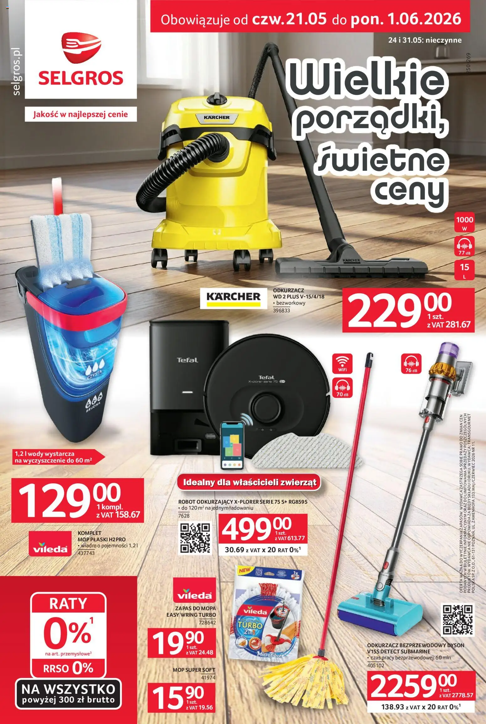 Selgros cash&carry gazetka - Sprzątanie od 21.05.2026 | Strona: 1 | Produkty: Odkurzacz, Robot, Vileda, Tefal