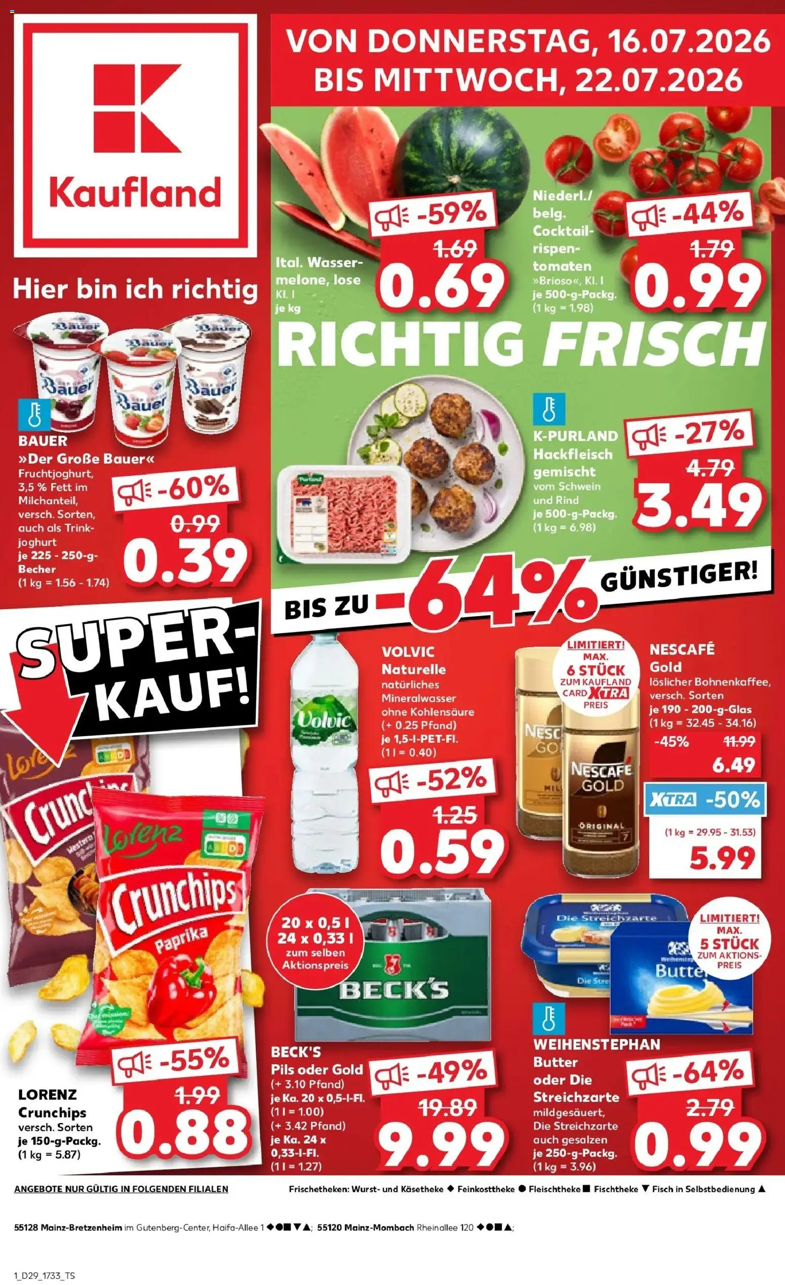 Kaufland Prospekt Mainz – gültig ab 13.07.2026 | Seite: 10 | Produkte: Butter, Mineralwasser, Paprika, Hackfleisch