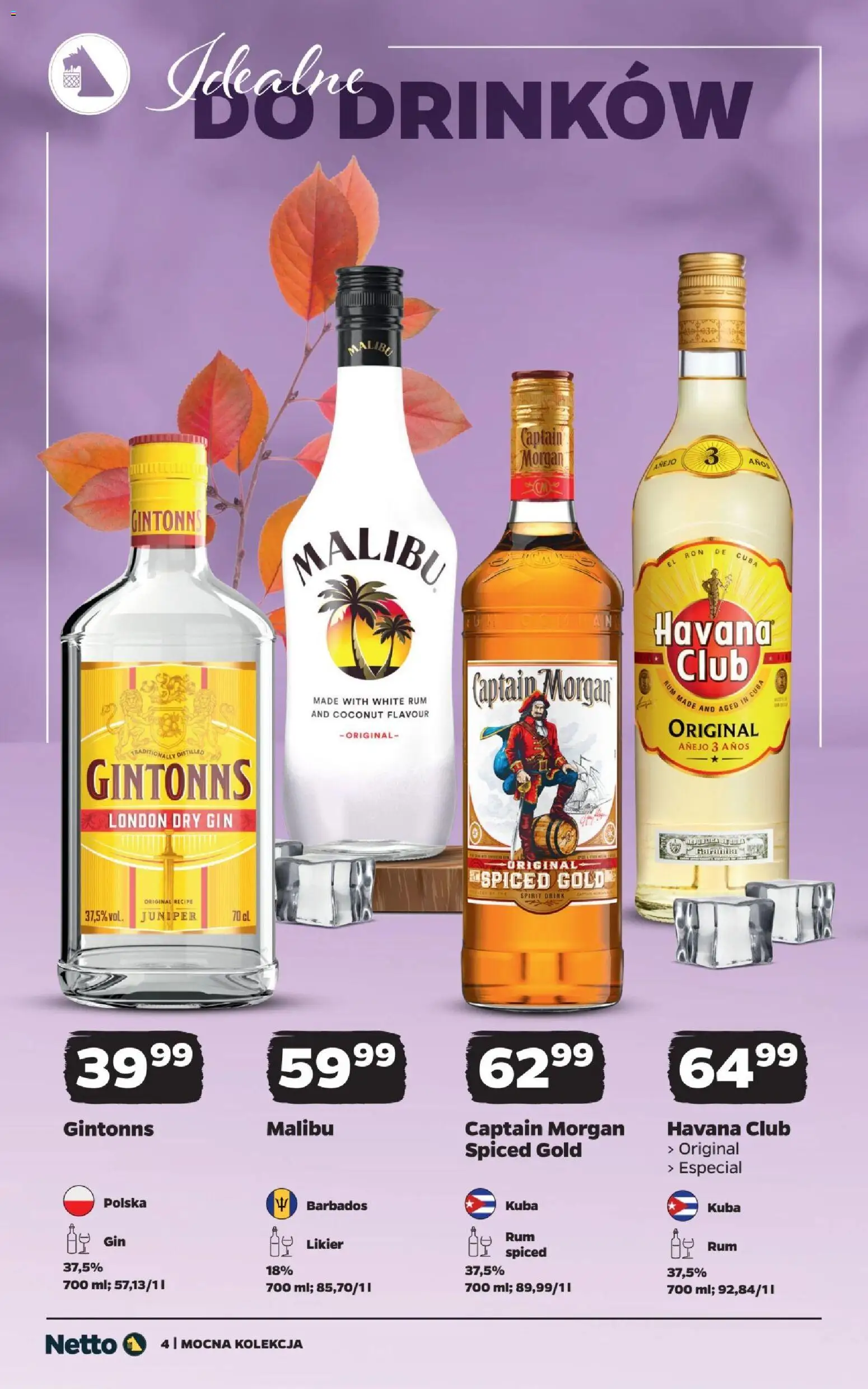 Netto gazetka - Mocne alkohole od 12.10.2026 | Strona: 4 | Produkty: Malibu, London dry gin, Rum, Havana