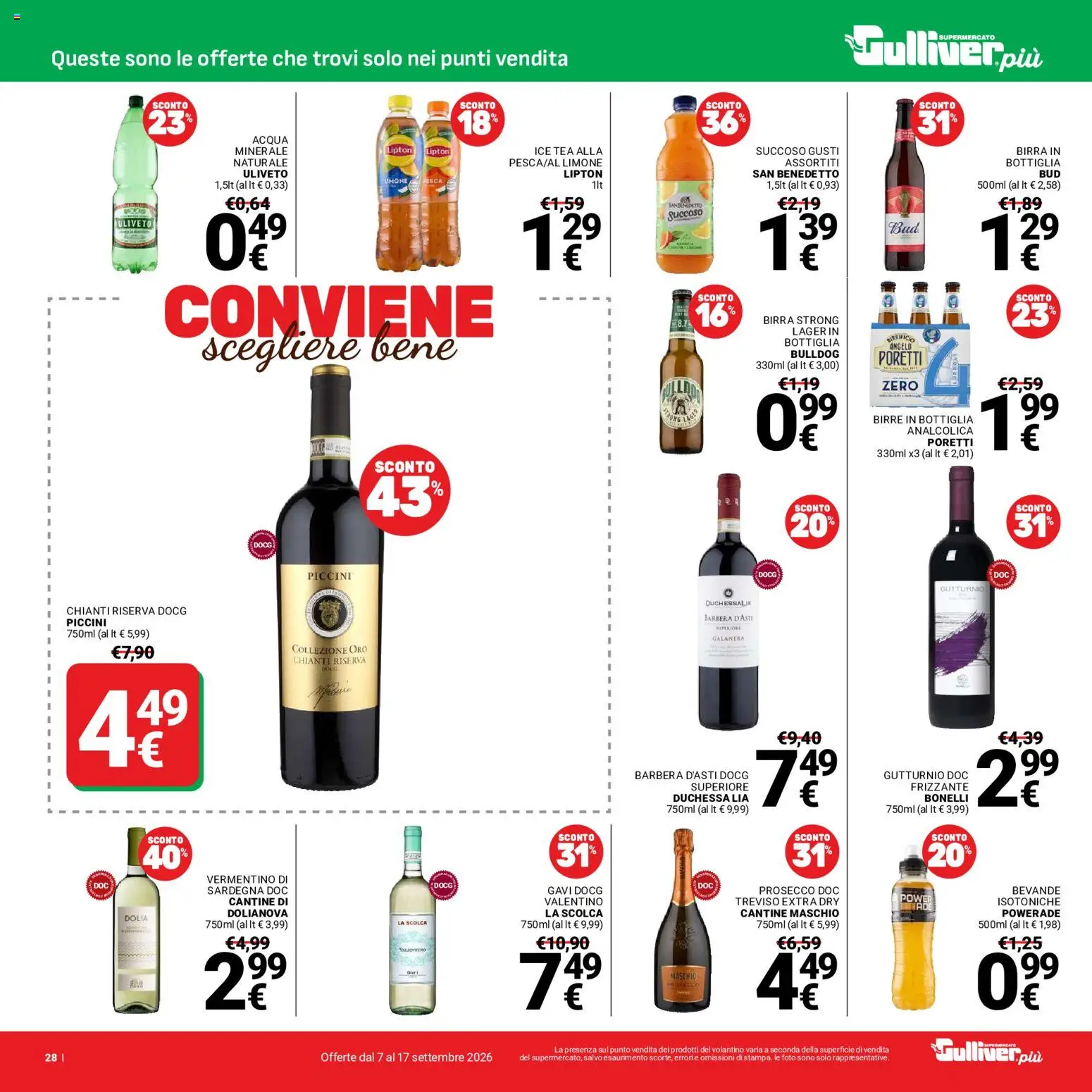 Volantino Gulliver del 07/09/2026 | Pagina: 28 | Prodotti: Acqua, Limone, Acqua minerale, Bottiglia
