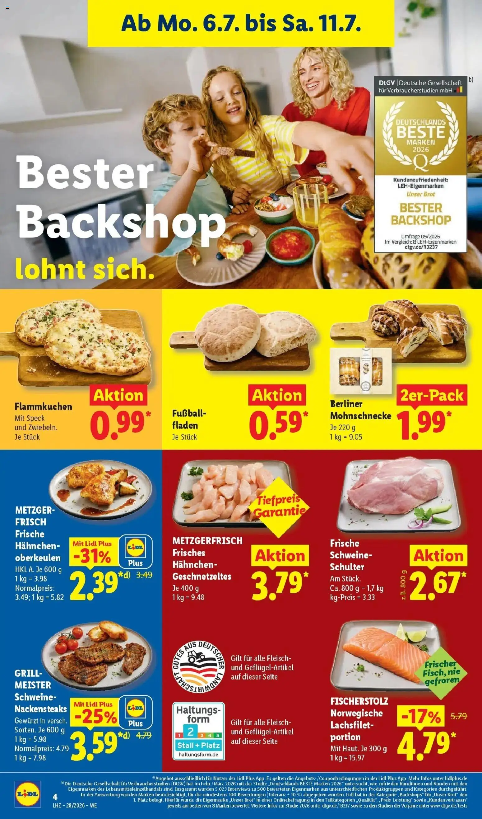 Lidl Prospekt Plettenberg – gültig ab 06.07.2026 | Seite: 10 | Produkte: Berliner, Hahnchen, Brot, Fleisch