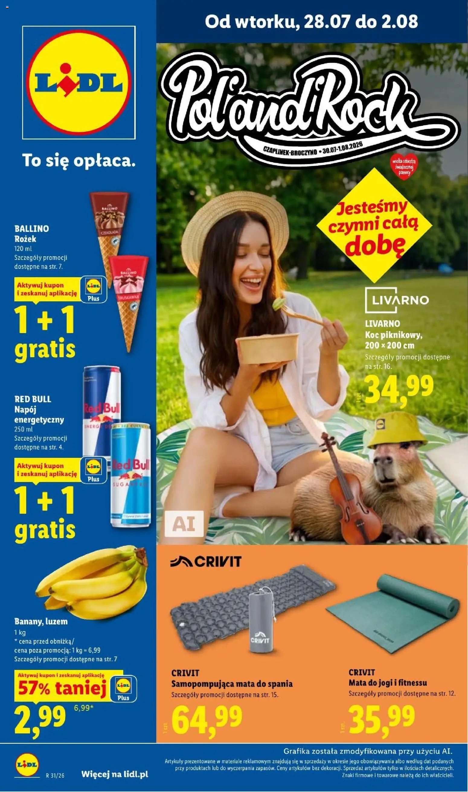 Lidl gazetka - Pol'and'Rock od 28.07.2026 | Strona: 1 | Produkty: Red bull, Koc, Lody