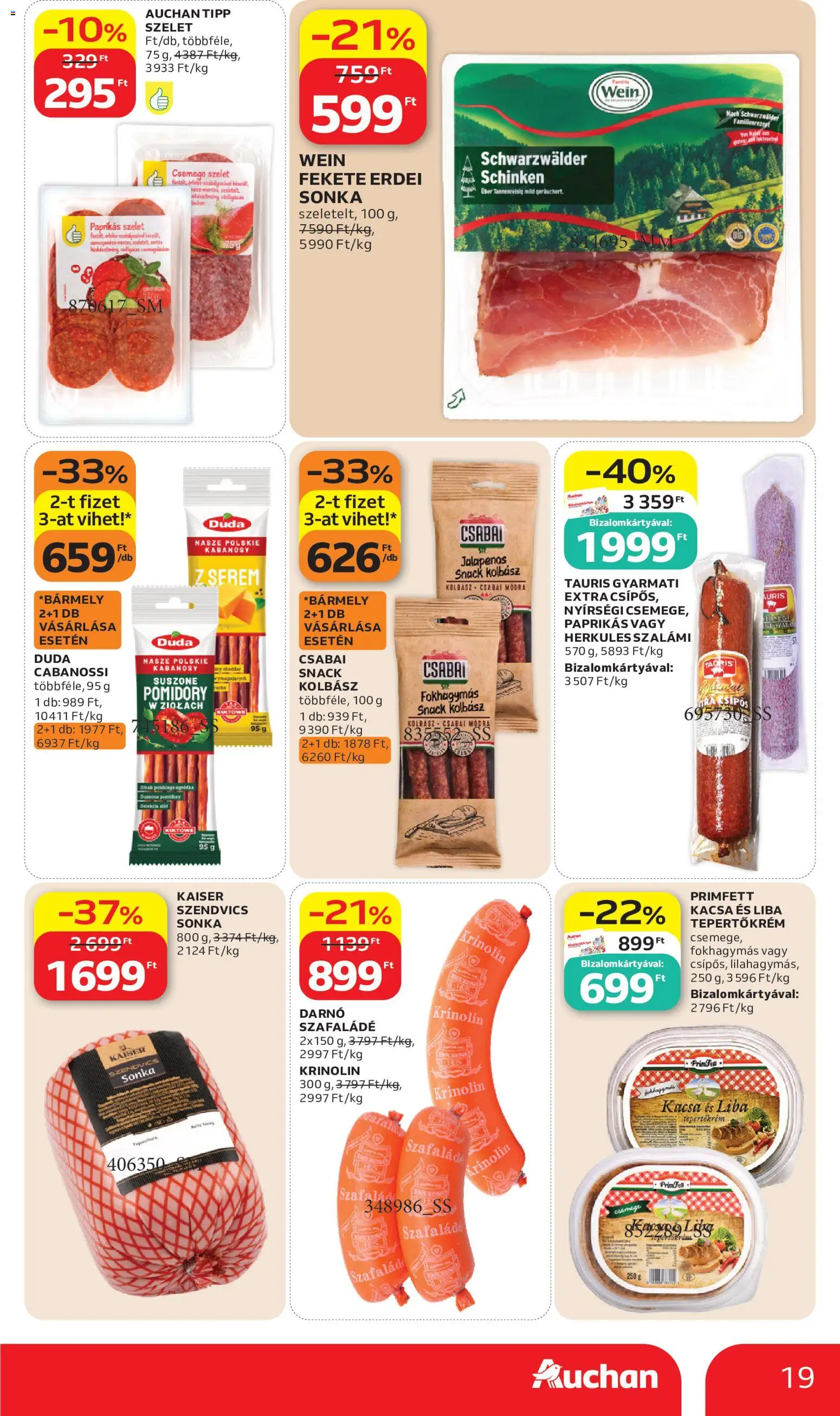 Auchan akciós ujság - amely érvényes a következő dátumtól: 2026.07.02. | Oldal: 19 | Termékek: Liba, Tepertőkrém, Kacsa, Cheddar