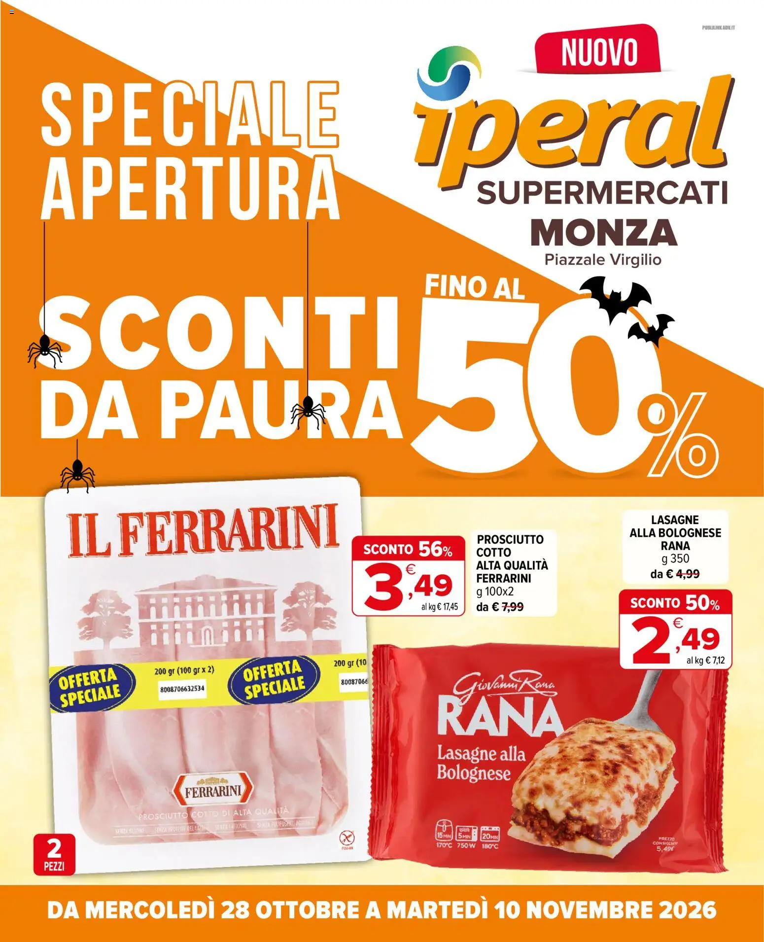 Volantino Iperal del 28/10/2026 | Pagina: 1 | Prodotti: Prosciutto Cotto, Prosciutto, Lasagne, Senza lattosio