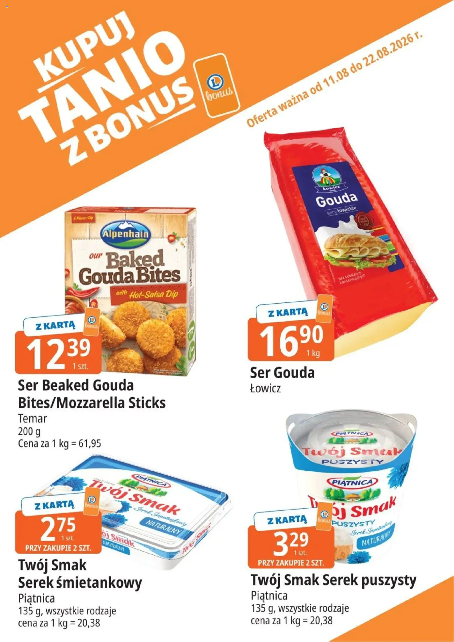 E.Leclerc gazetka - Kupuj Tanio Z Bonus od 11.08.2026 | Strona: 20 | Produkty: Karta, Serek, Ser, Ser gouda