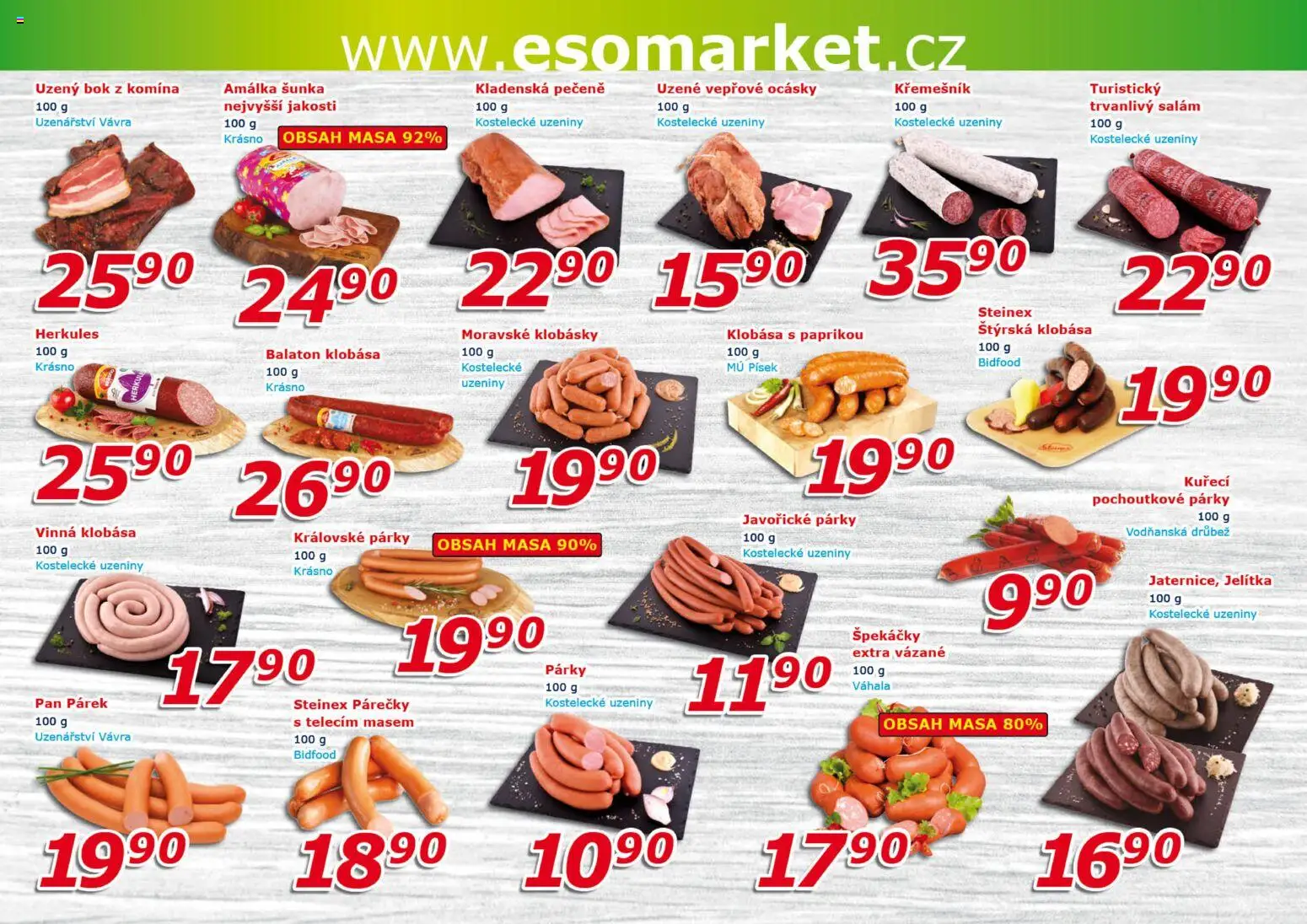 Eso market leták od 28.10.2026 | Strana: 2 | Produkty: Drůbež, Párky, Písek, Uzeniny