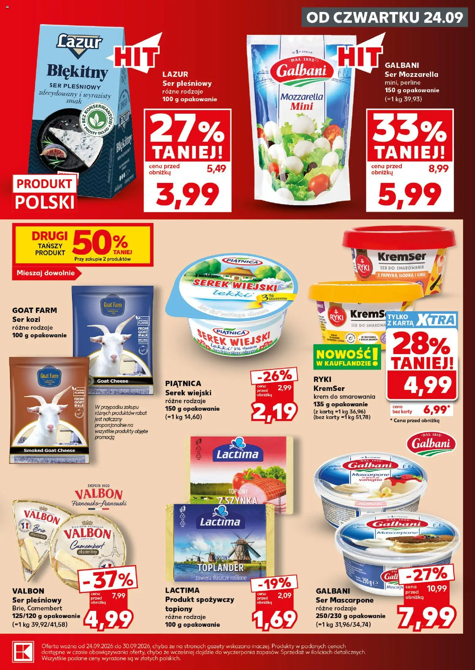 Kaufland Polsko leták - Mocny start od 28.09.2026 | Strana: 23 | Produkty: Krém, Mascarpone, Mozzarella, Camembert