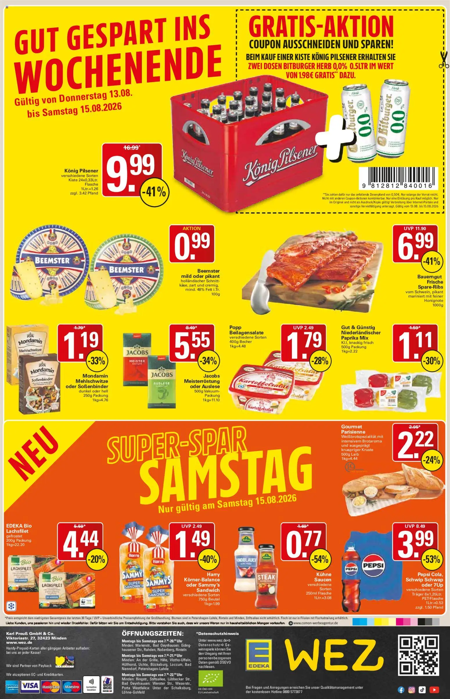 WEZ Prospekt – gültig ab 10.08.2026 | Seite: 16 | Produkte: Bitburger, Blumen, Fisch, Uhr