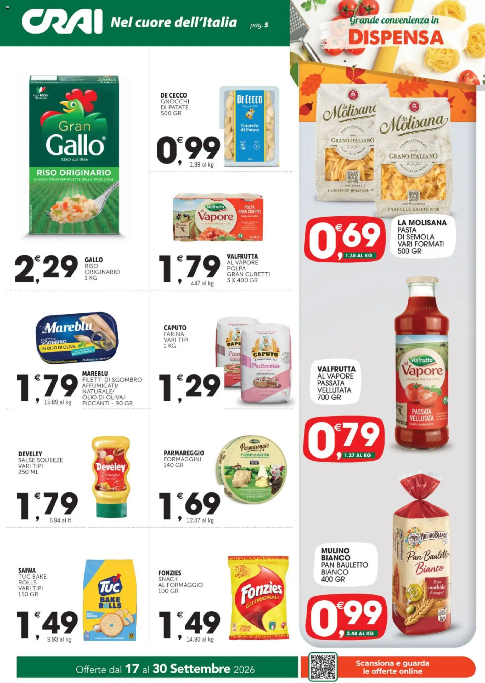 Volantino CRAI del 17/09/2026 | Pagina: 5 | Prodotti: Farfalle, Olio, Gnocchi di patate, Olio di Oliva