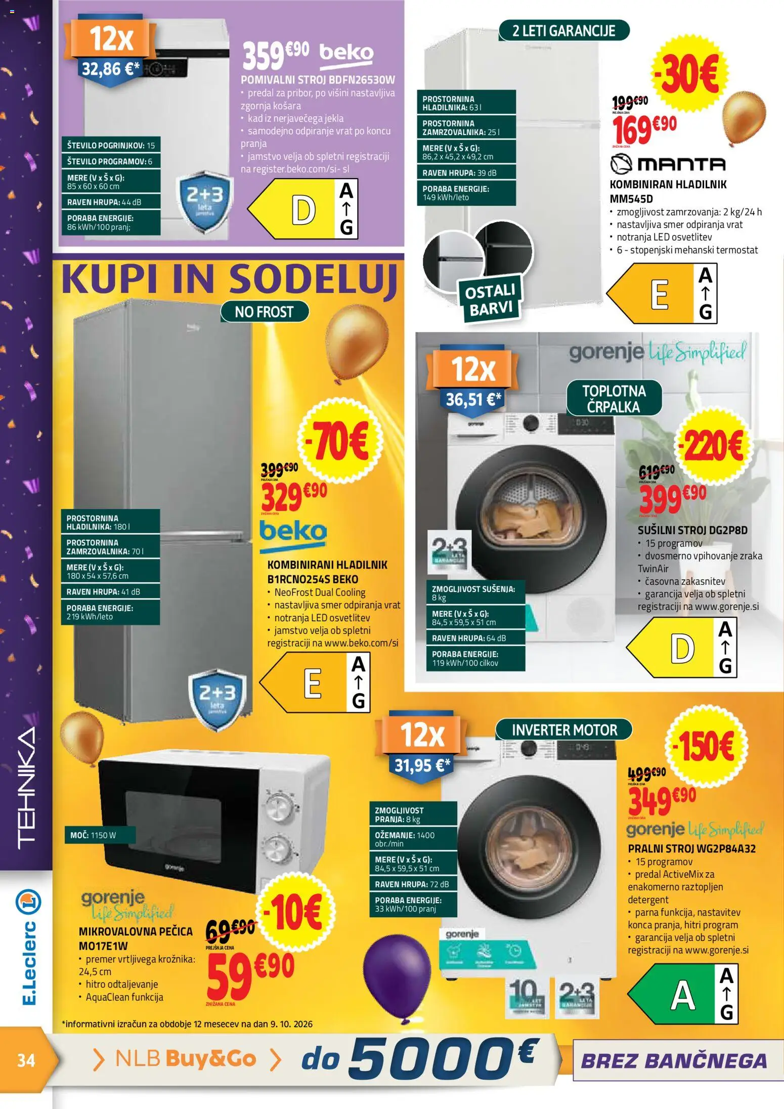 Novi E.leclerc katalog ponudbe – veljaven od 21.10.2026 | Stran: 34 | Izdelki: Susilni stroj, Mikrovalovna pecica, Termostat, Košara