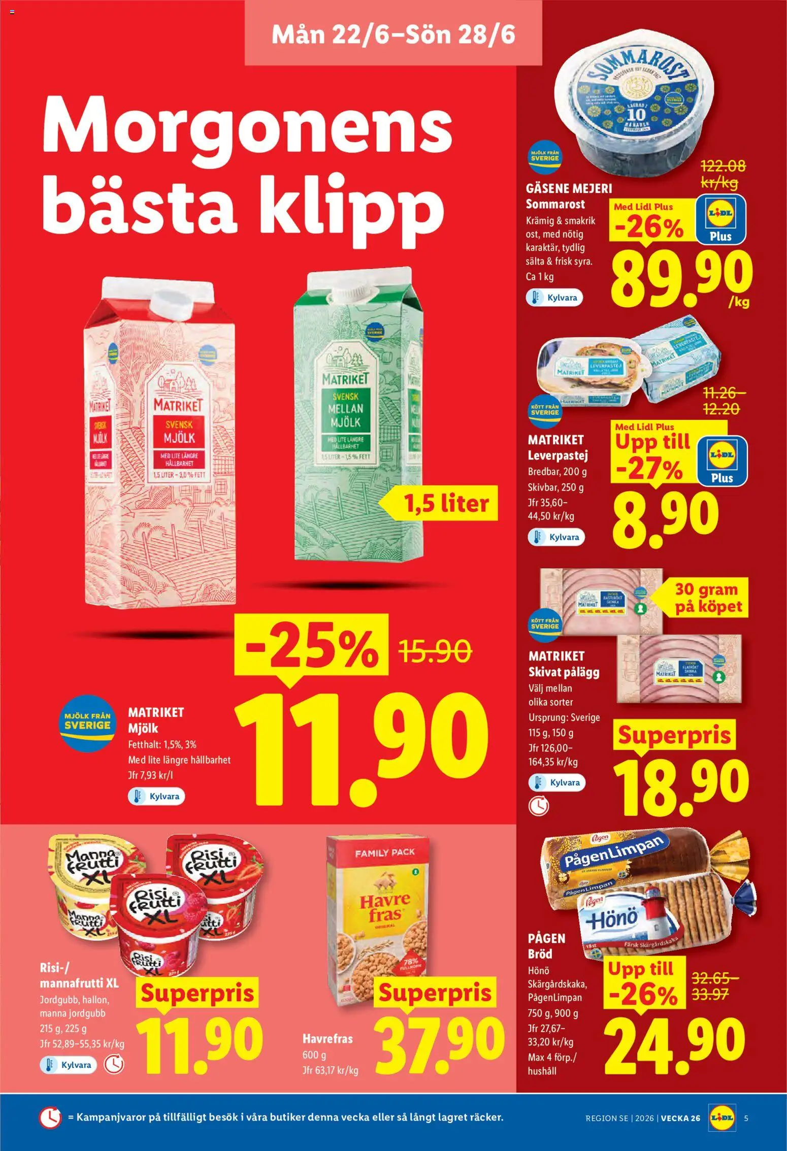Lidl reklamblad aktuell från 22.06.2026 | Sida: 5 | Produkter: Leverpastej, Mjölk, Bröd, Fräs