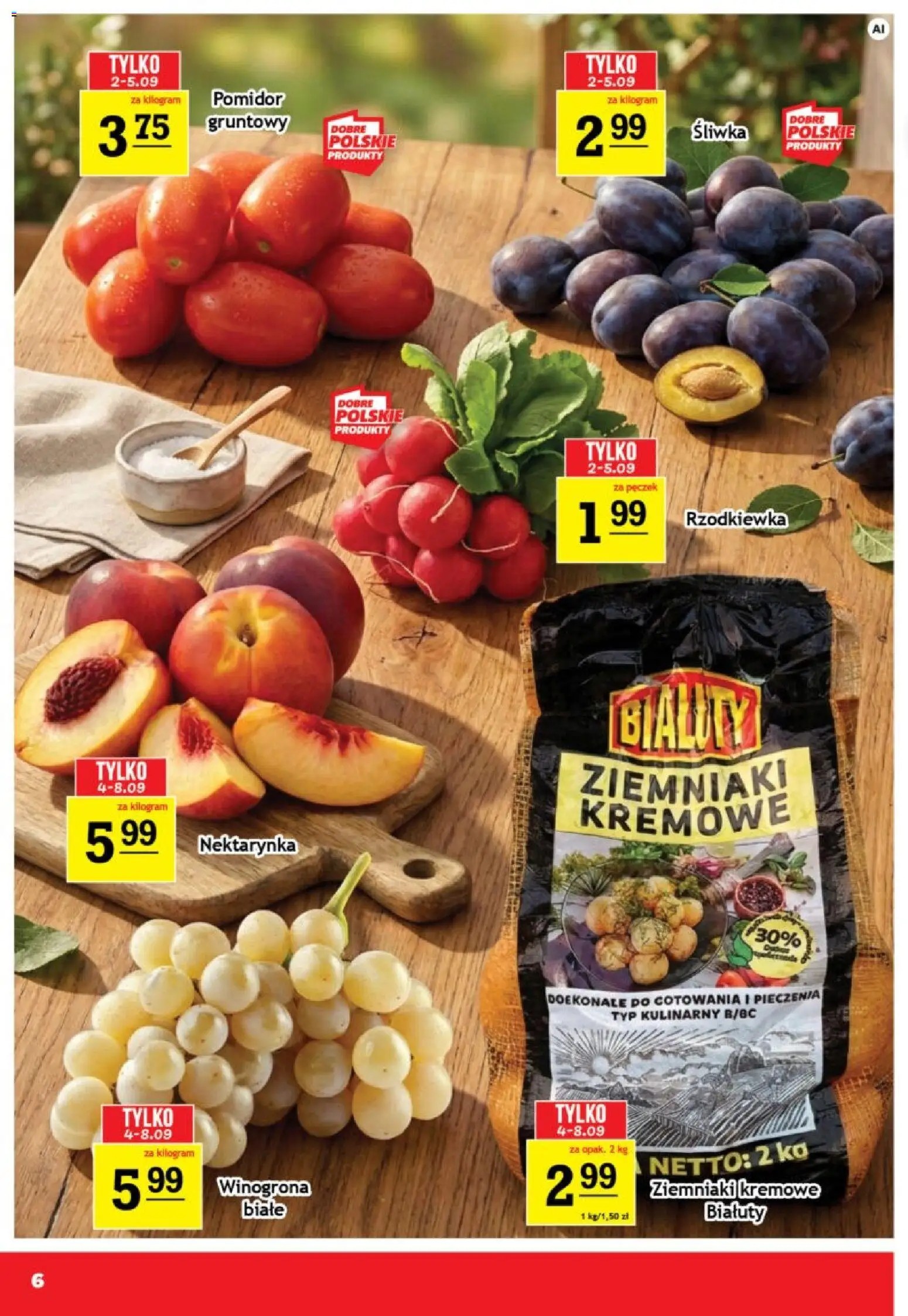 Gram Market gazetka od 02.09.2026 | Strona: 6 | Produkty: Nektarynka, Winogrona, Pomidor, Ziemniaki