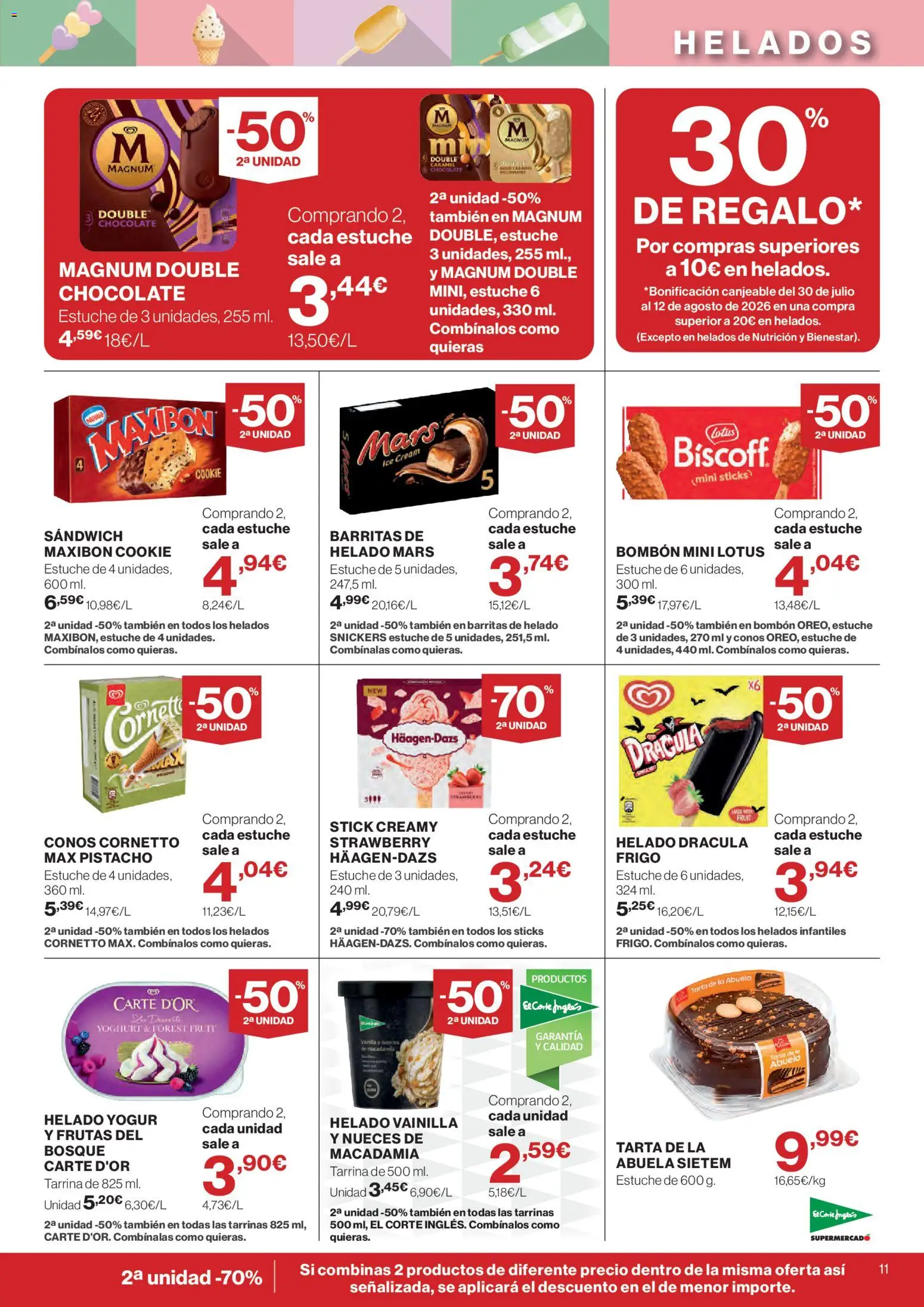 El Corte Inglés solo 3 días │ válido desde el 21/07/2026 | Página: 11 | Productos: Yogur, Chocolate, Helado