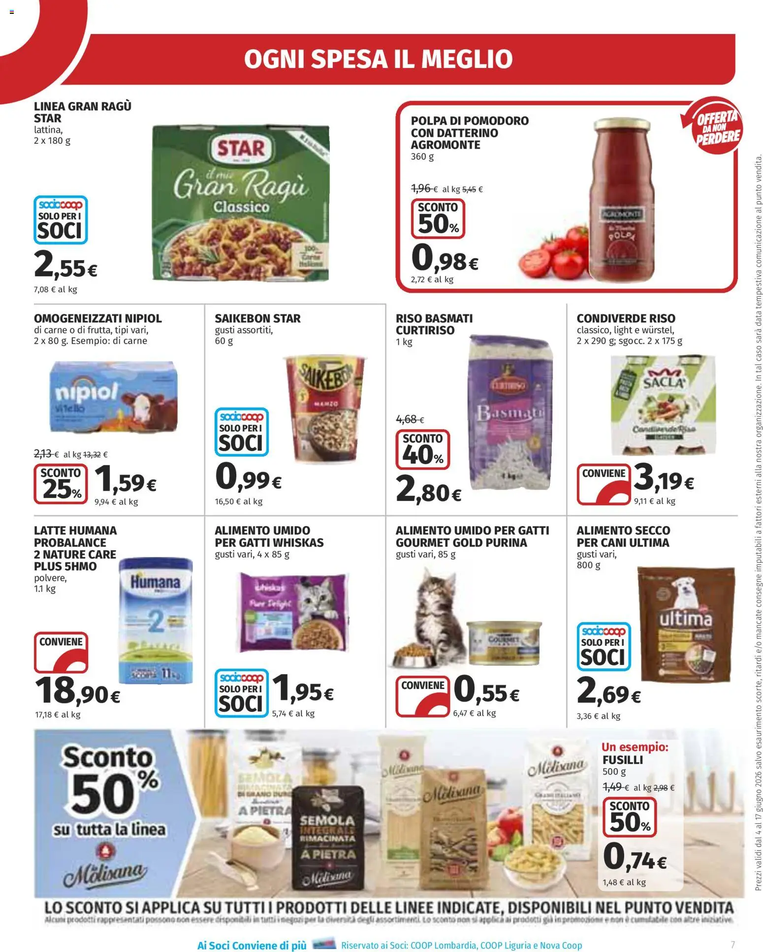 Volantino Ipercoop del 04.06.2026 | Pagina: 7 | Prodotti: Riso, Latte, Ragú, Fusilli