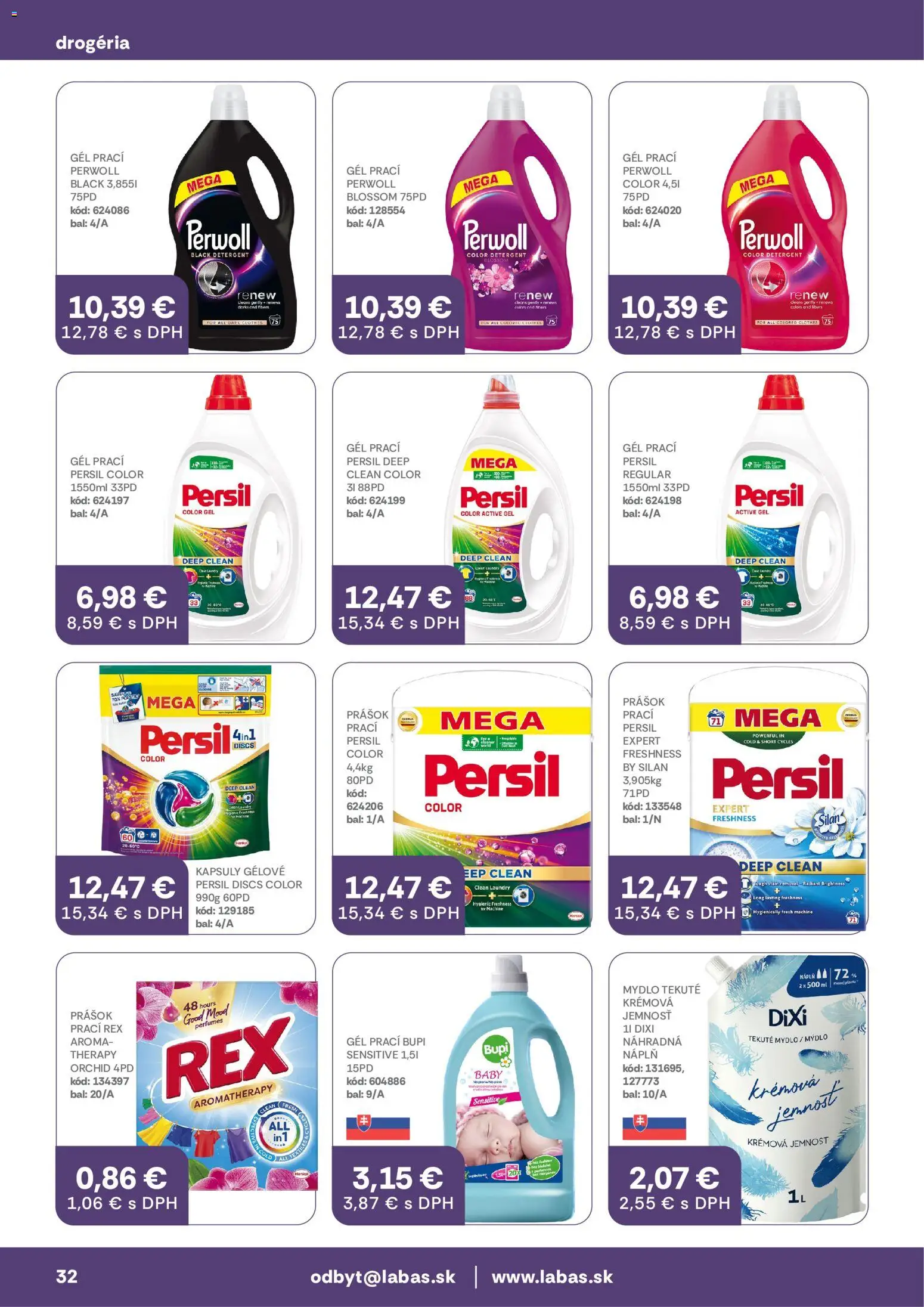 Nové Labaš akcie – leták je platný od 09.10.2026 | Strana: 32 | Produkty: Persil, Perwoll, Silan, Mydlo