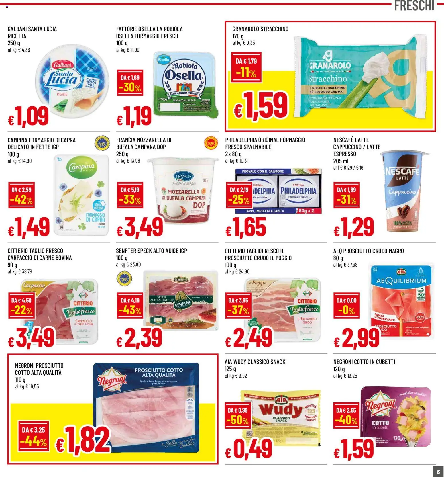 Volantino Famila del 03/09/2026 | Pagina: 15 | Prodotti: Cappuccino, Salmone, Taglio, Carne