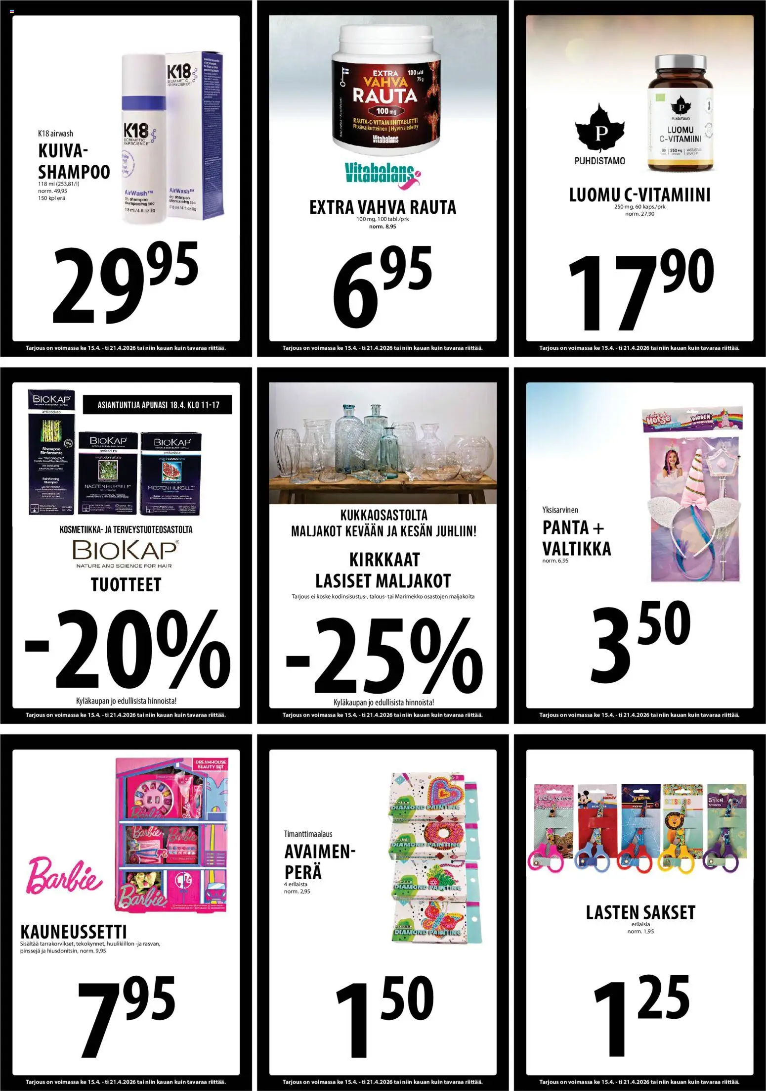 Tuuri tarjoukset – voimassa 15.04.2026 alkaen | Sivu: 18 | Tuotteet: Shampoo, Sakset