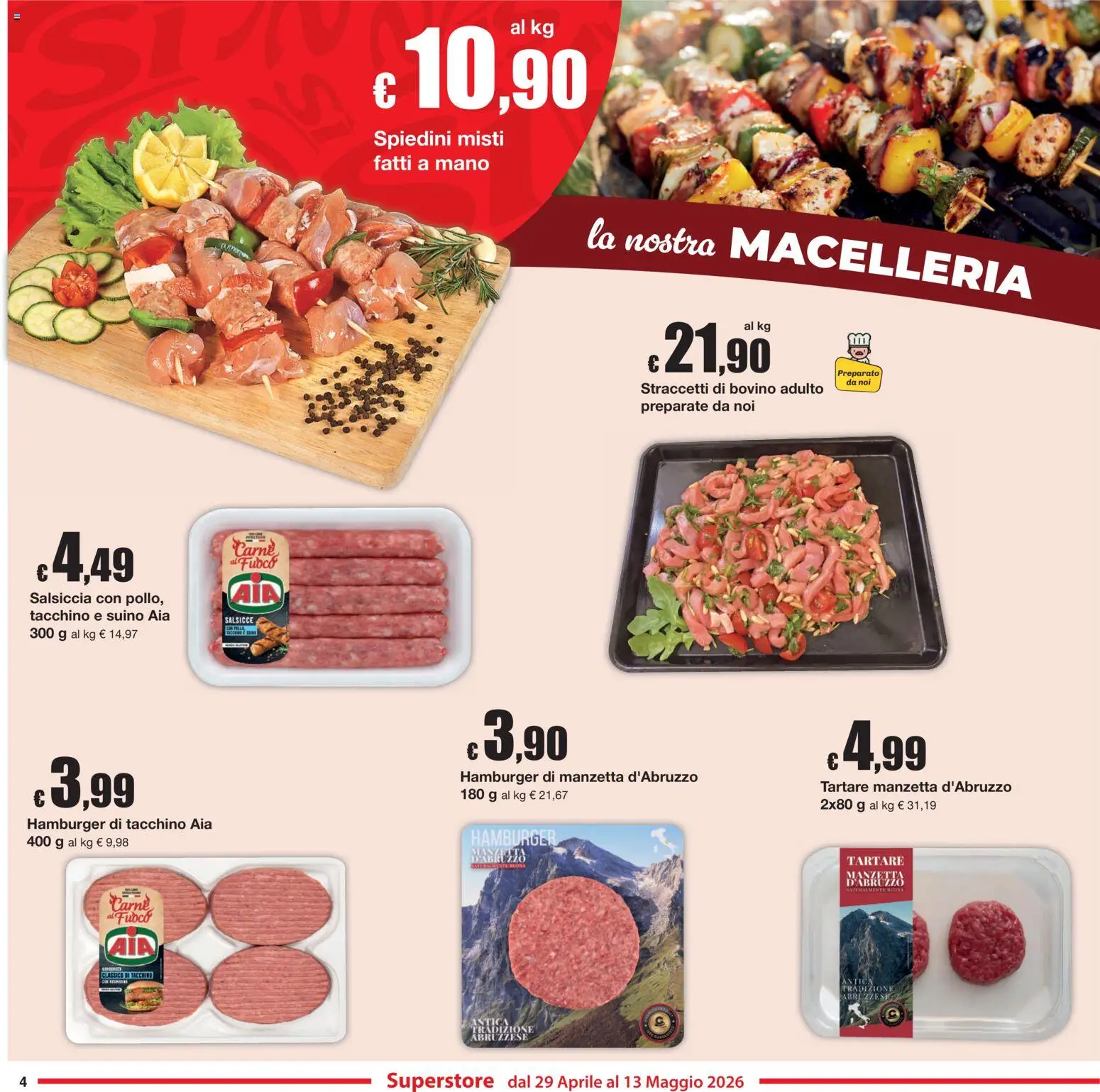 Volantino Sì con Te del 29.04.2026 | Pagina: 4 | Prodotti: Bovino, Suino, Tacchino, Spiedini