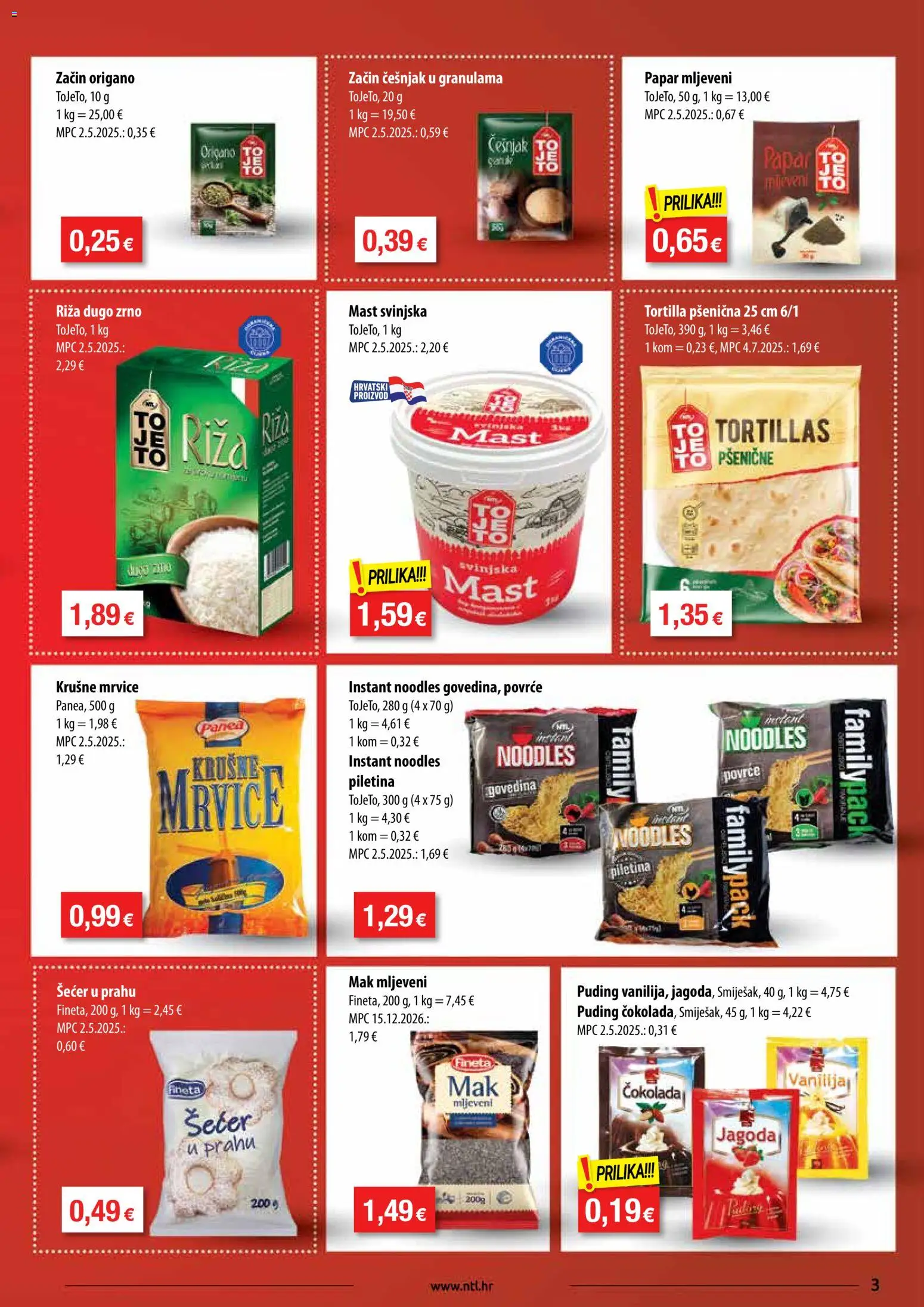 NTL katalog | vrijedi od 15.07.2026 | Stranica: 3 | Proizvodi: Krušne mrvice, Puding, Šećer, Papar